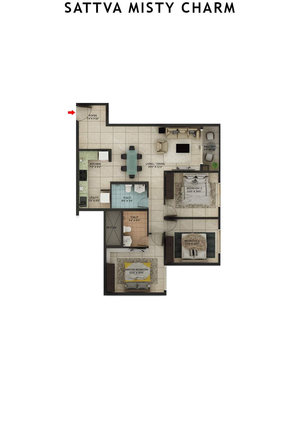 Sattva Misty Charm Tower 5 Unit 2 (Type M) Floor Plan