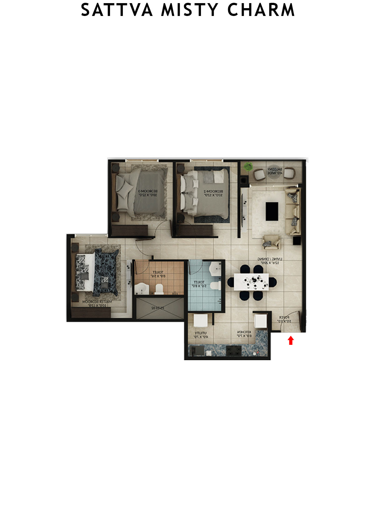 Sattva Misty Charm Tower 7 Unit 6 (Type J1) Floor Plan