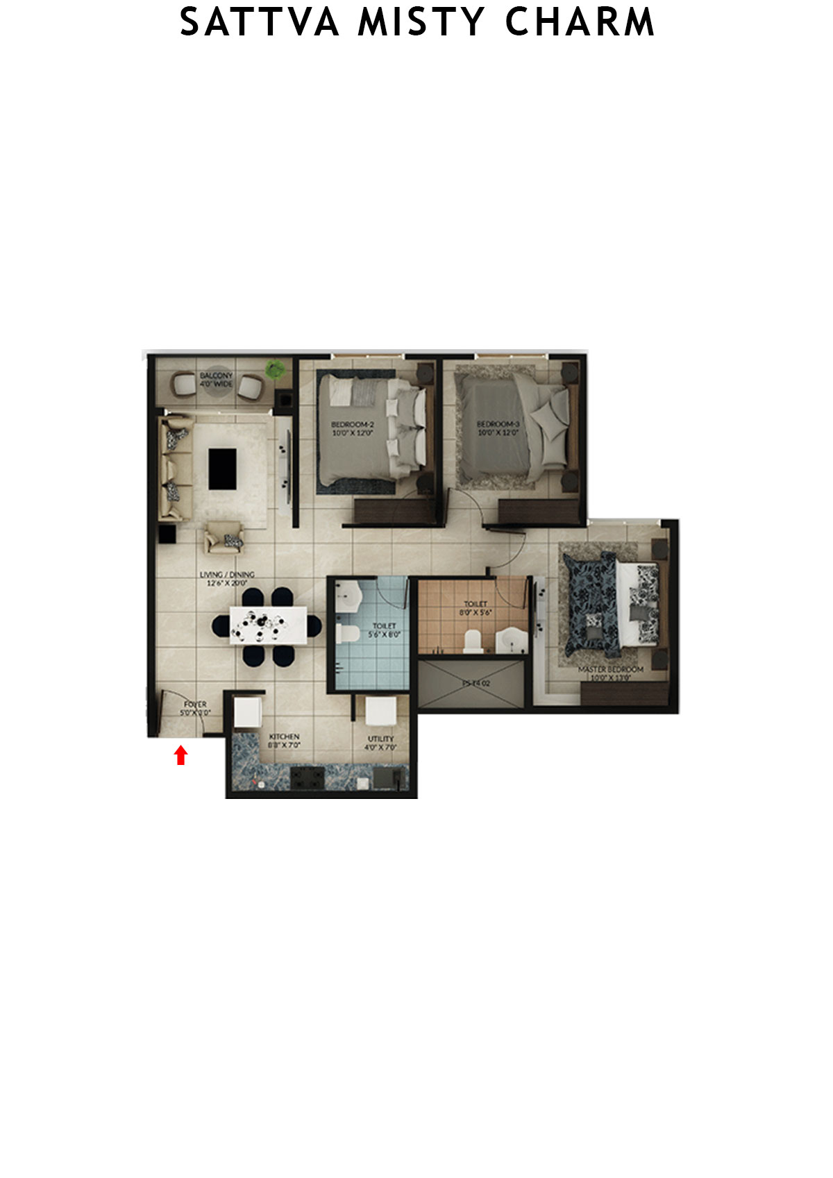 Sattva Misty Charm Tower 8 Unit 1 (Type J) Floor Plan