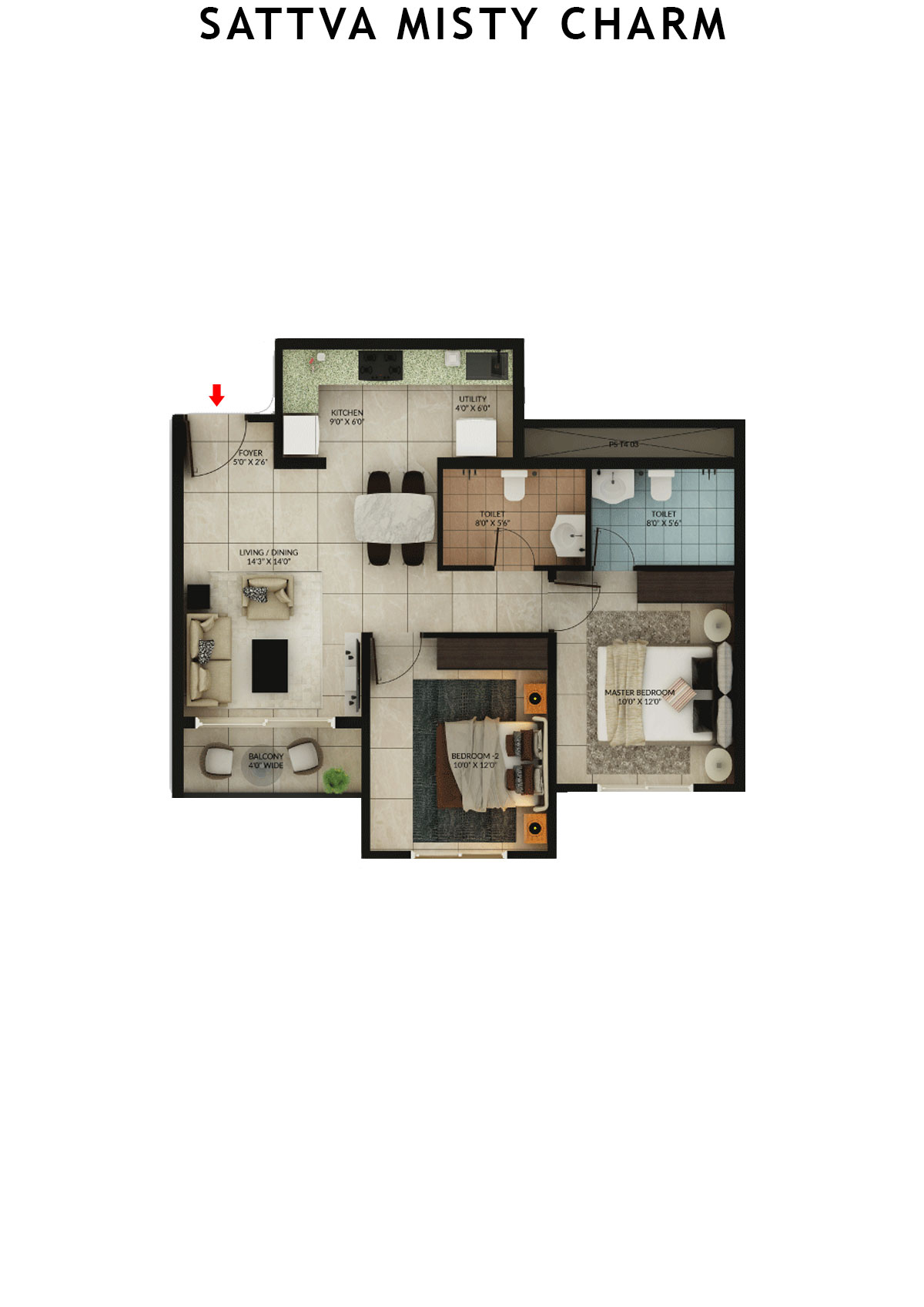 Sattva Misty Charm Tower 8 Unit 2 (Type C) Floor Plan
