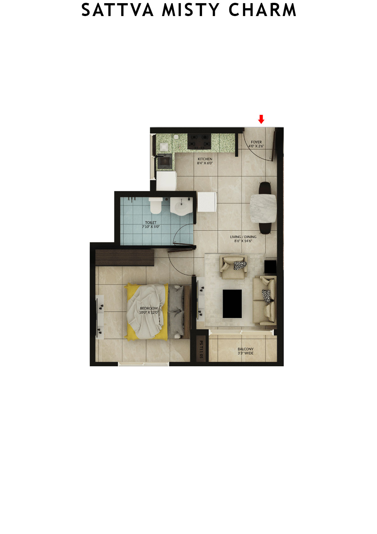 Sattva Misty Charm Tower 8 Unit 3 (Type A1) Floor Plan