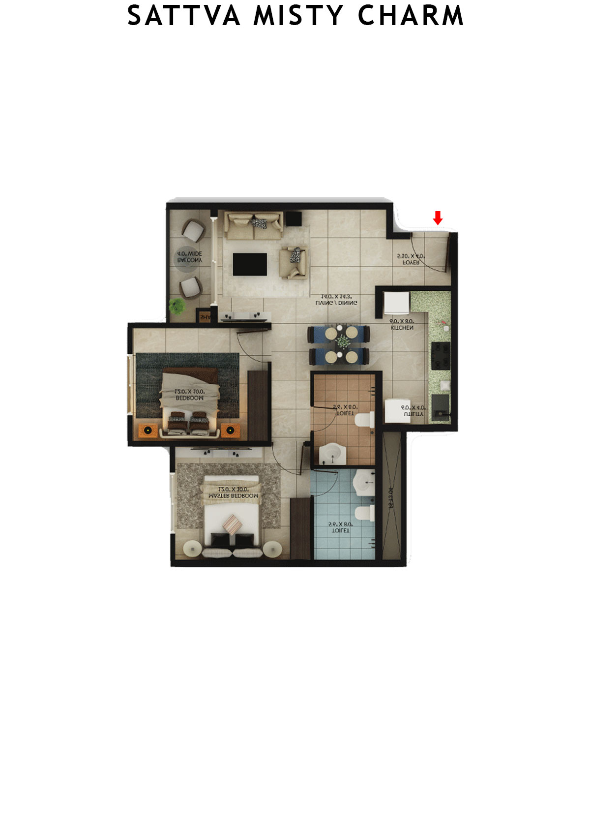 Sattva Misty Charm Tower 8 Unit 5 (Type D) Floor Plan