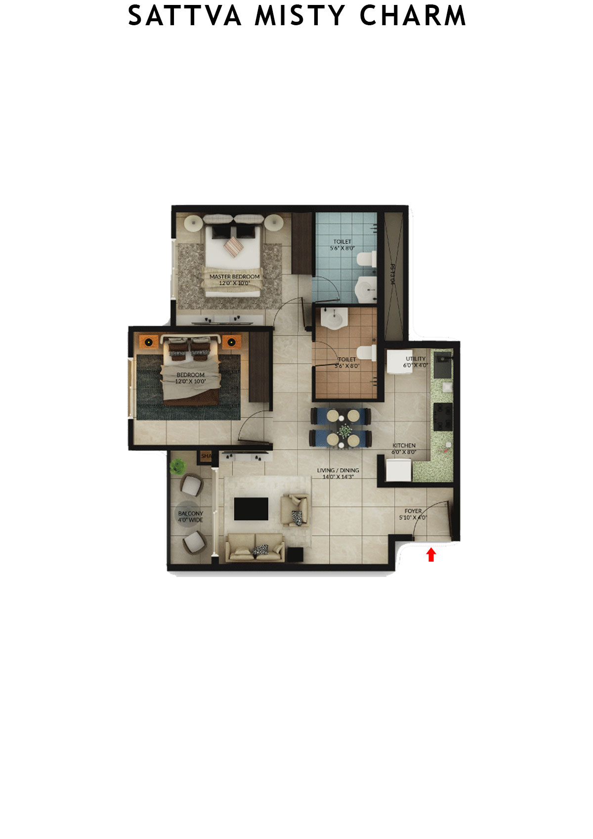 Sattva Misty Charm Tower 8 Unit 6 (Type D) Floor Plan