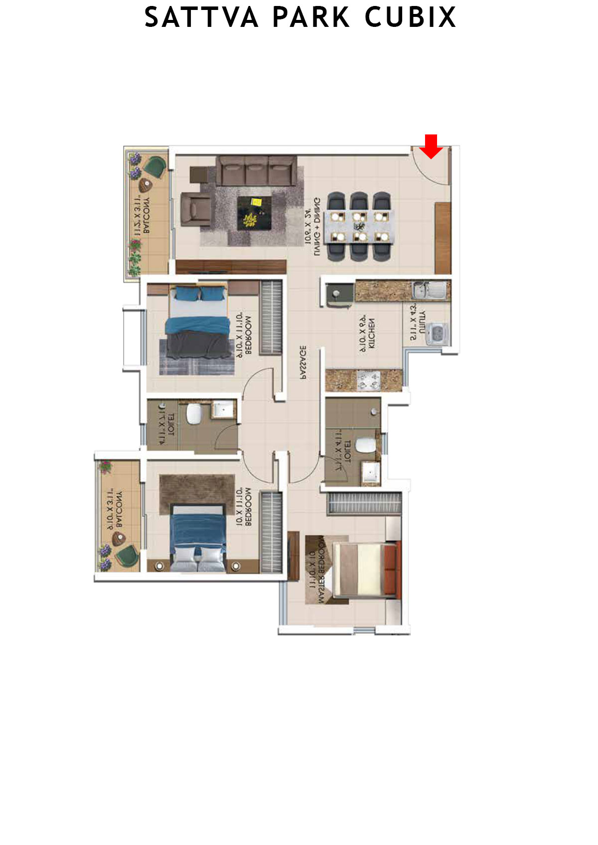 Sattva Park Cubix Tower 10 Unit 1 (Type 3) Floor Plan