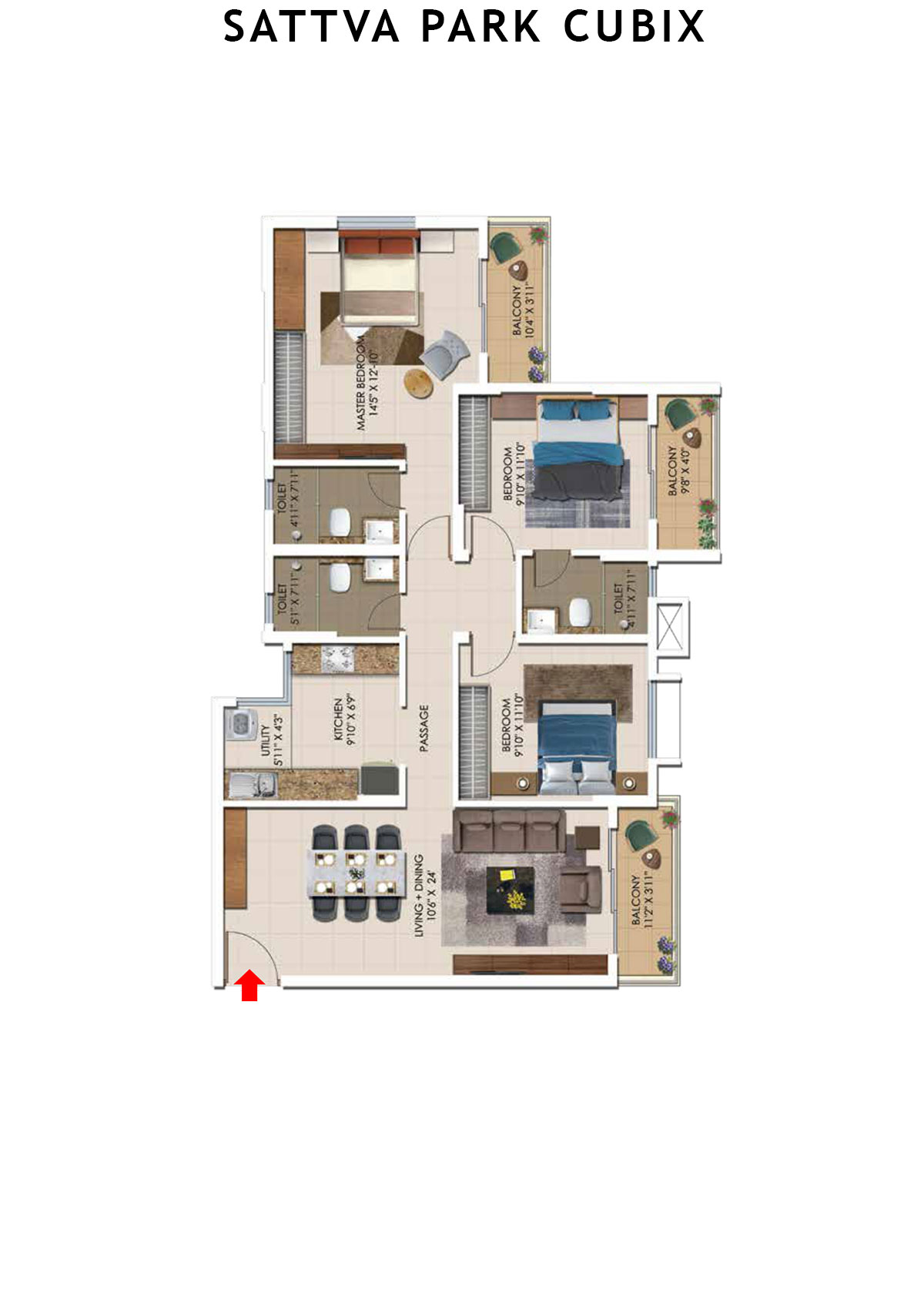 Sattva Park Cubix Tower 10 Unit 4 (Type 5A) Floor Plan