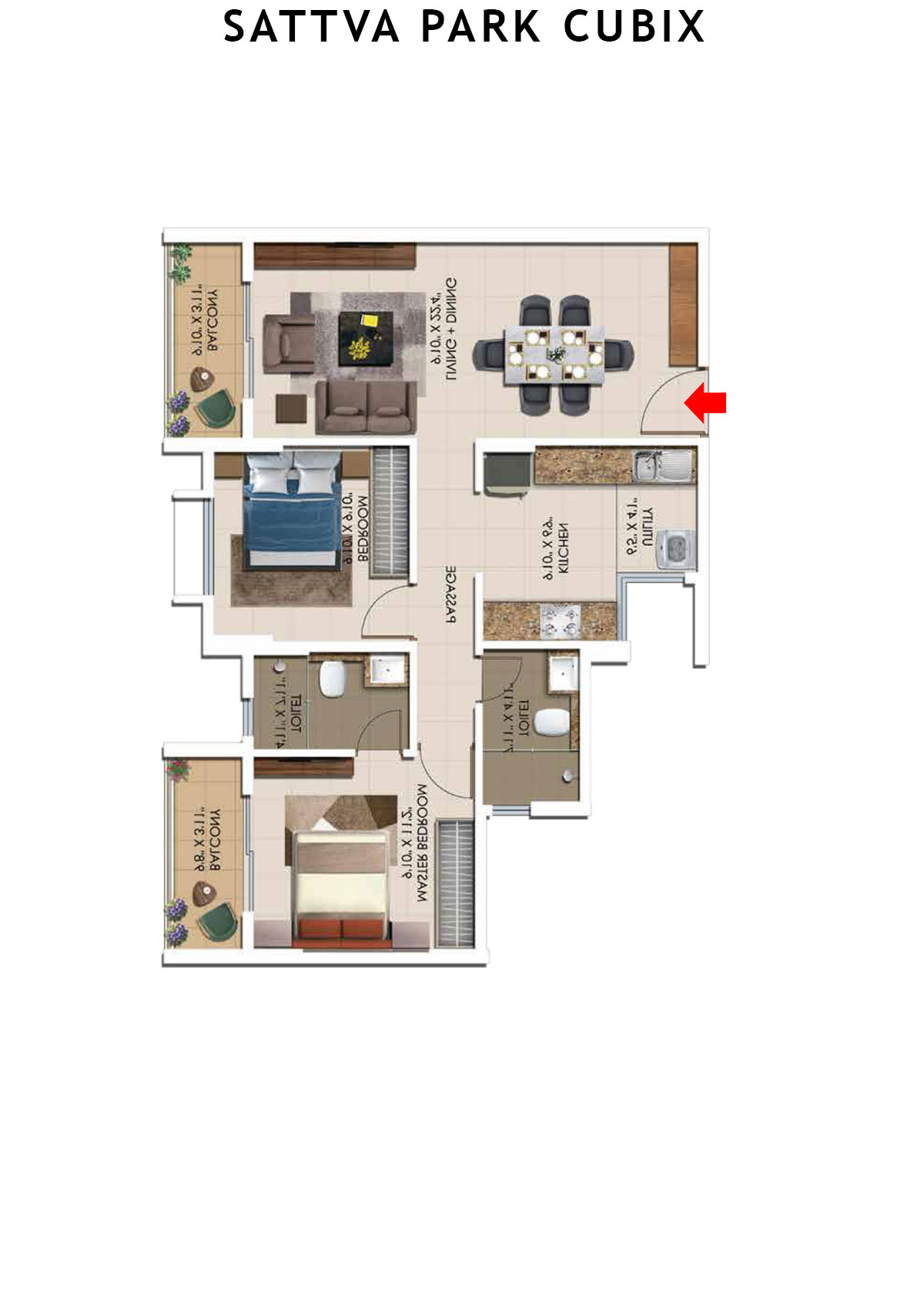 Sattva Park Cubix Tower 10 Unit 6 (Type 2) Floor Plan
