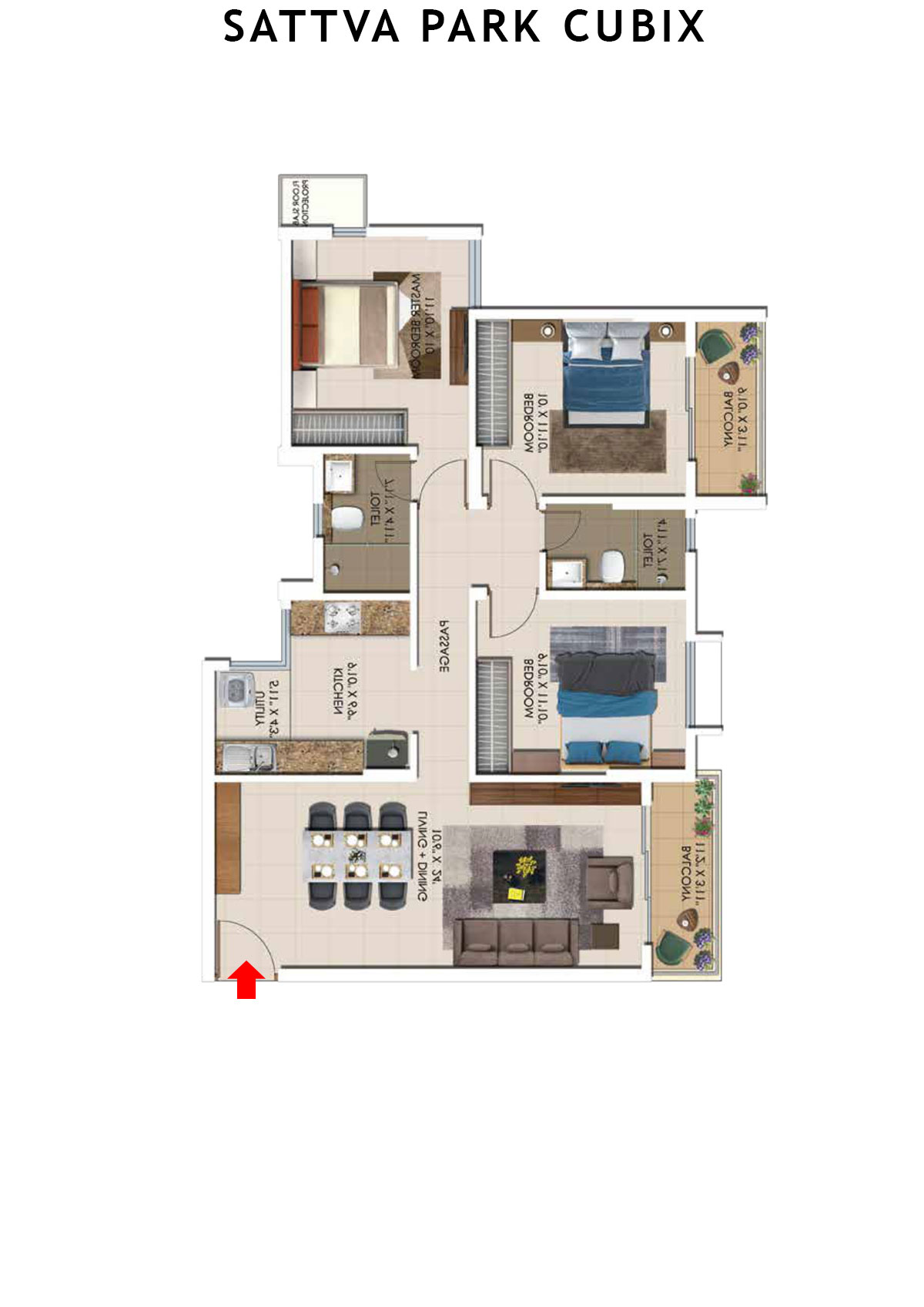 Sattva Park Cubix Tower 1 Unit 1 (Type 3) Floor Plan