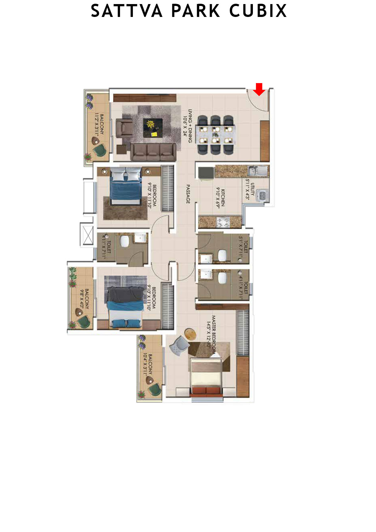 Sattva Park Cubix Tower 1 Unit 4 (Type 5A) Floor Plan
