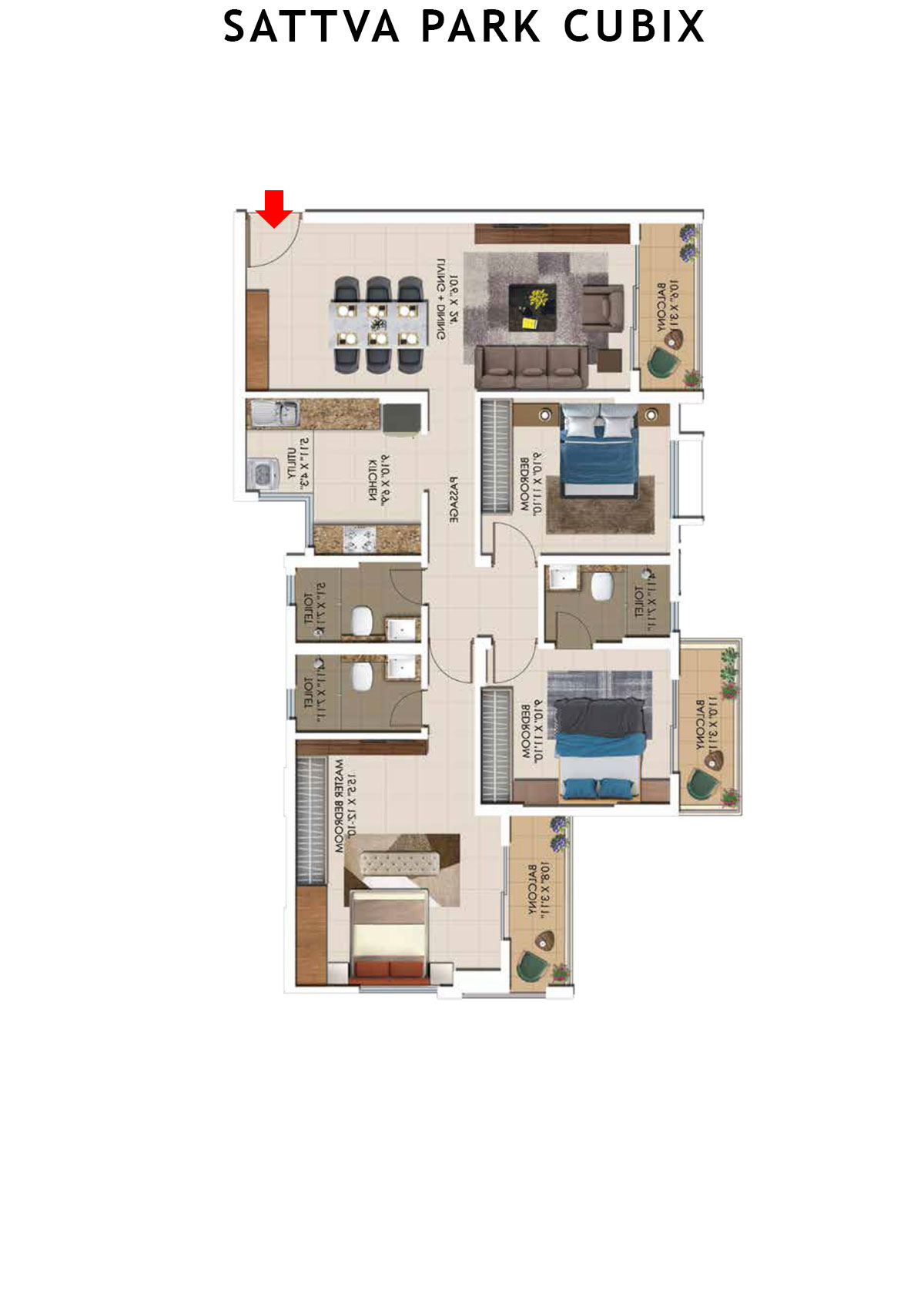 Sattva Park Cubix Tower 1 Unit 5 (Type 1) Floor Plan
