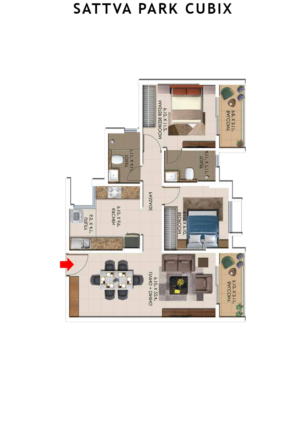 Sattva Park Cubix Tower 1 Unit 6 (Type 2) Floor Plan