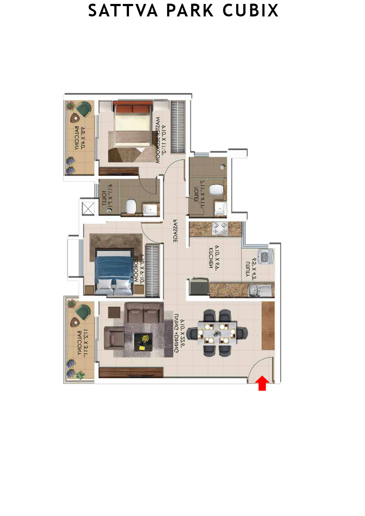 Sattva Park Cubix Tower 2 Unit 3 (Type 6) Floor Plan