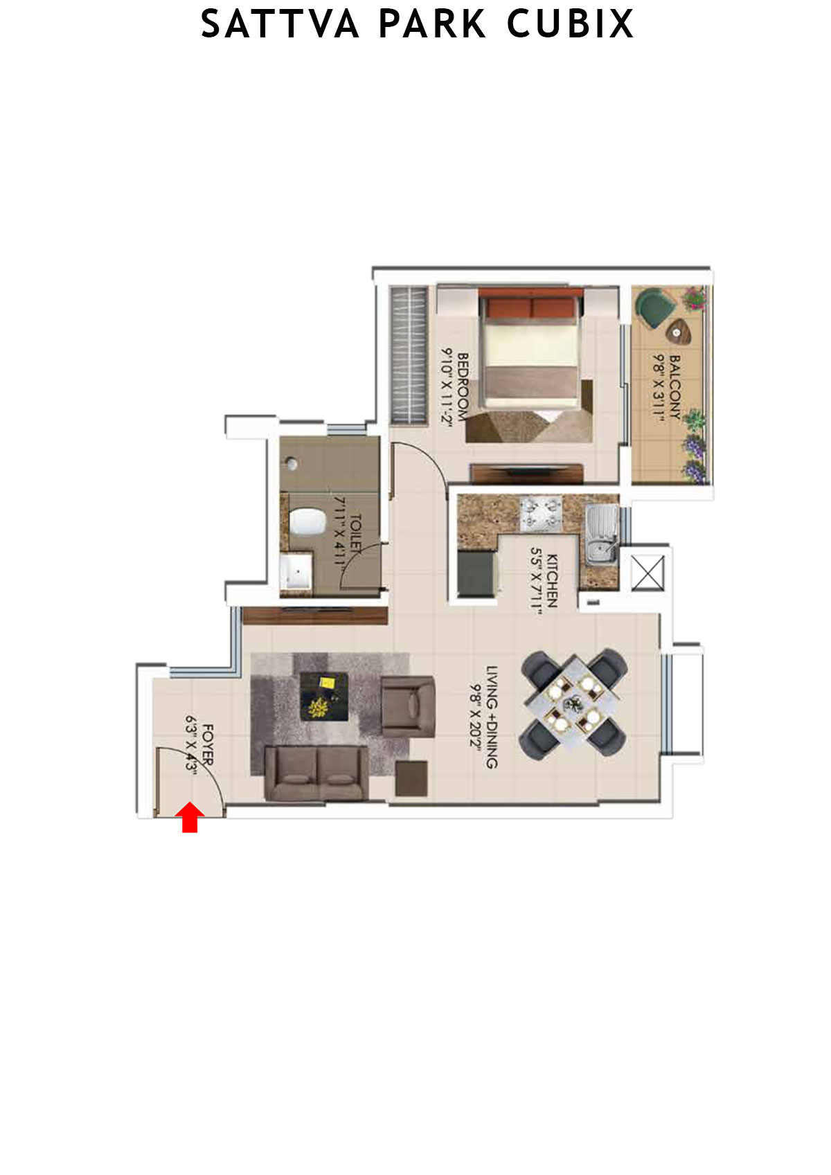 Sattva Park Cubix Tower 2 Unit 4 (Type 9) Floor Plan