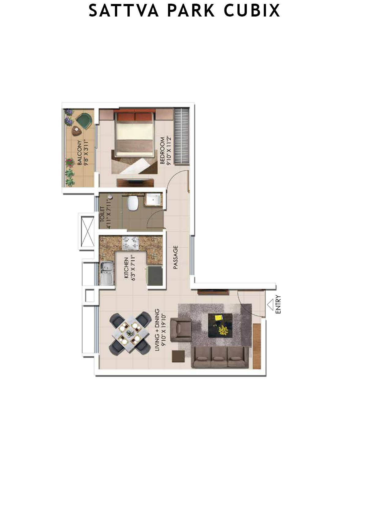 Sattva Park Cubix Tower 3 Unit 3 (Type 4) Floor Plan