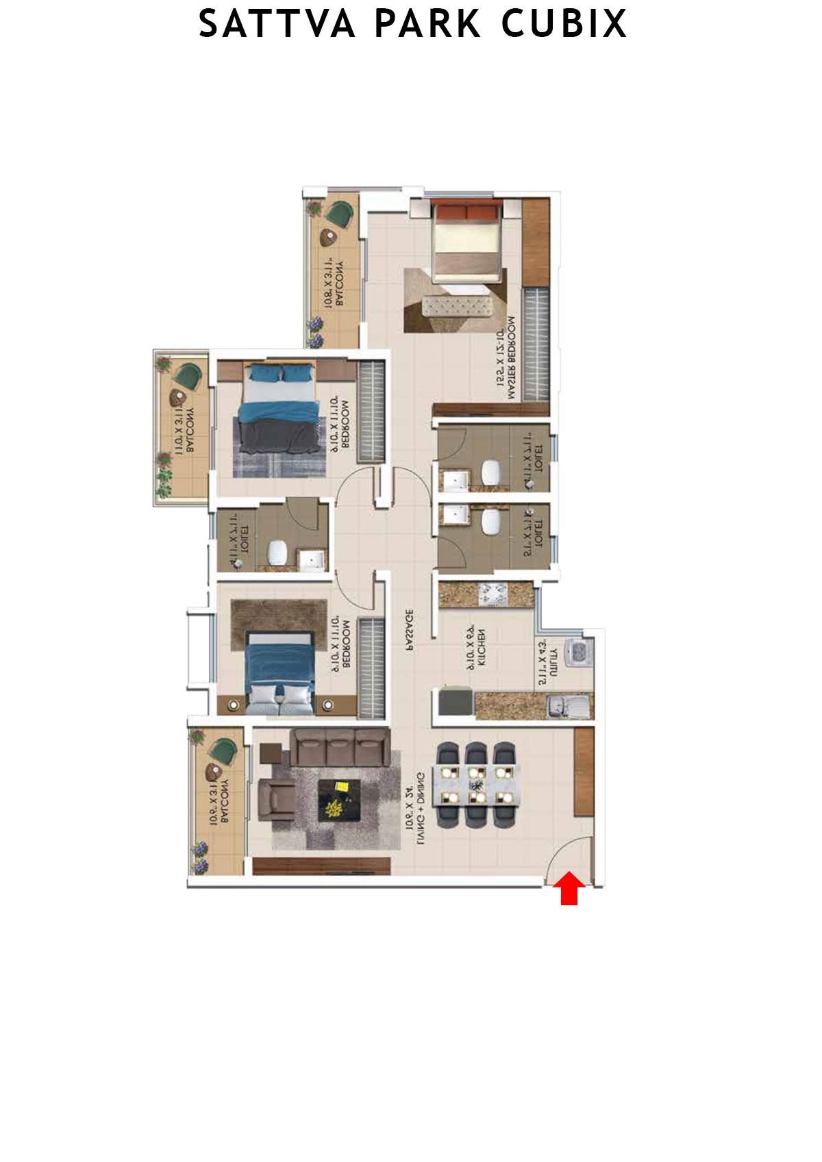 Sattva Park Cubix Tower 3 Unit 4 (Type 1A) Floor Plan