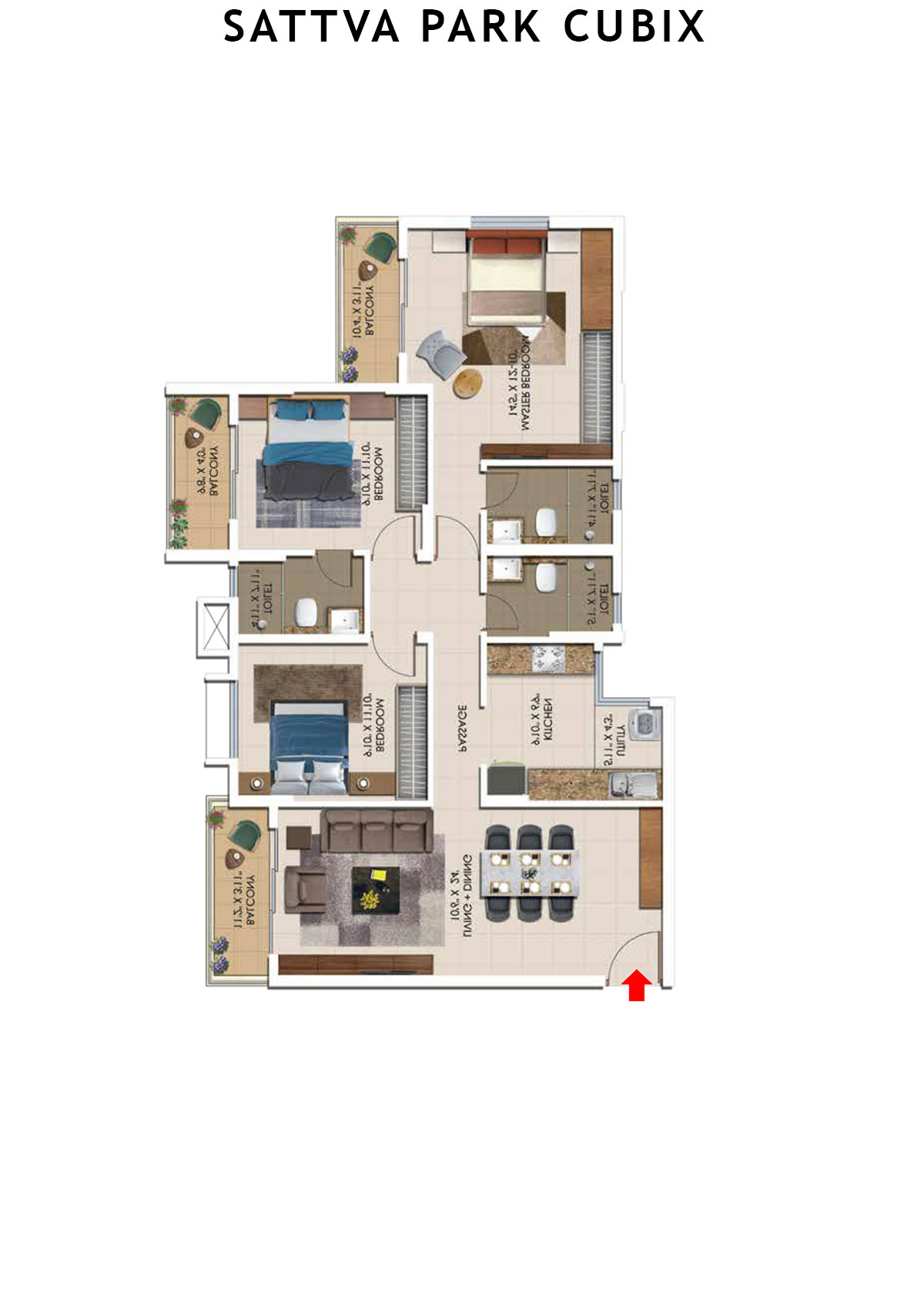 Sattva Park Cubix Tower 3 Unit 4 (Type 5A) Floor Plan