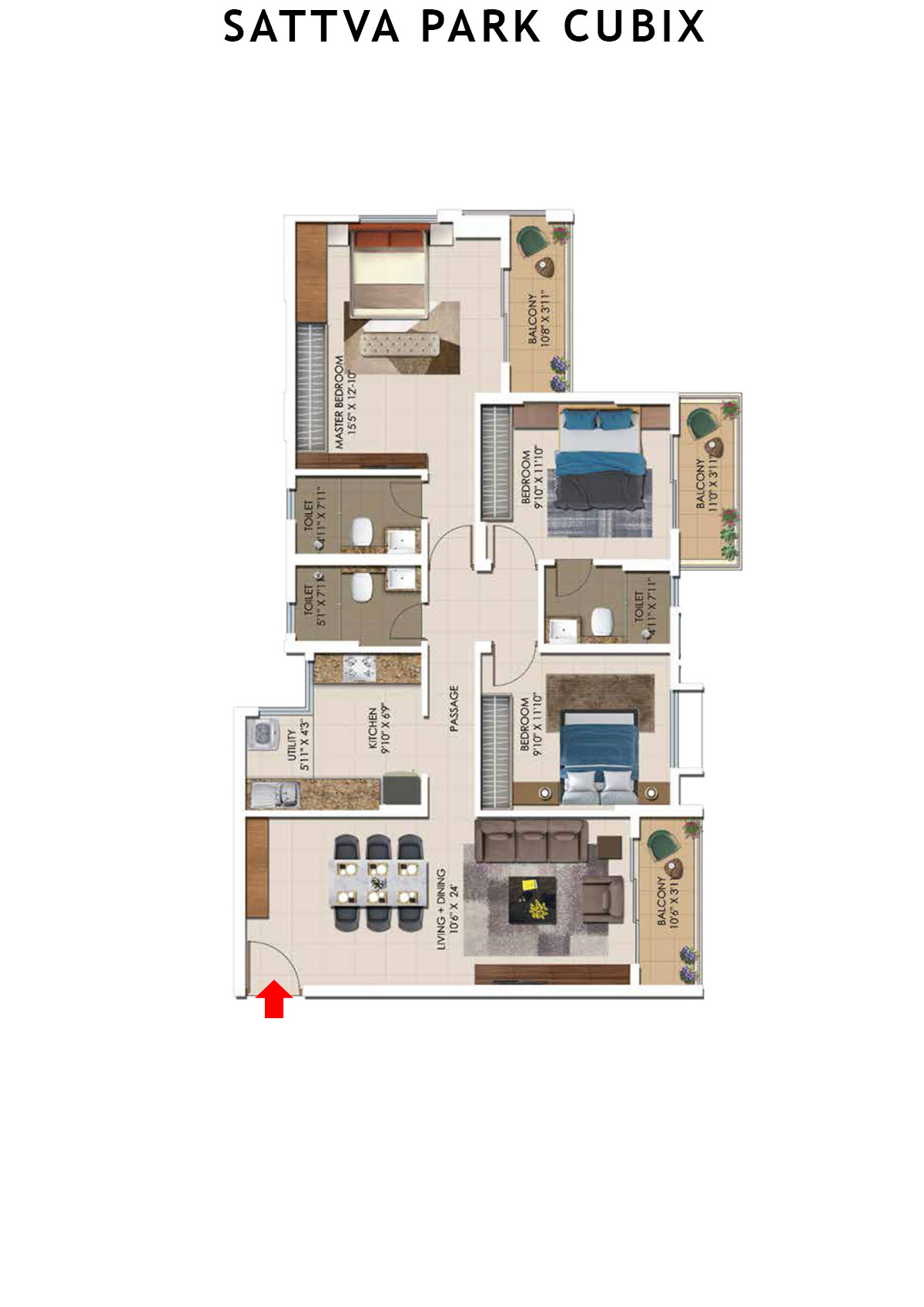 Sattva Park Cubix Tower 3 Unit 5 (Type 1) Floor Plan