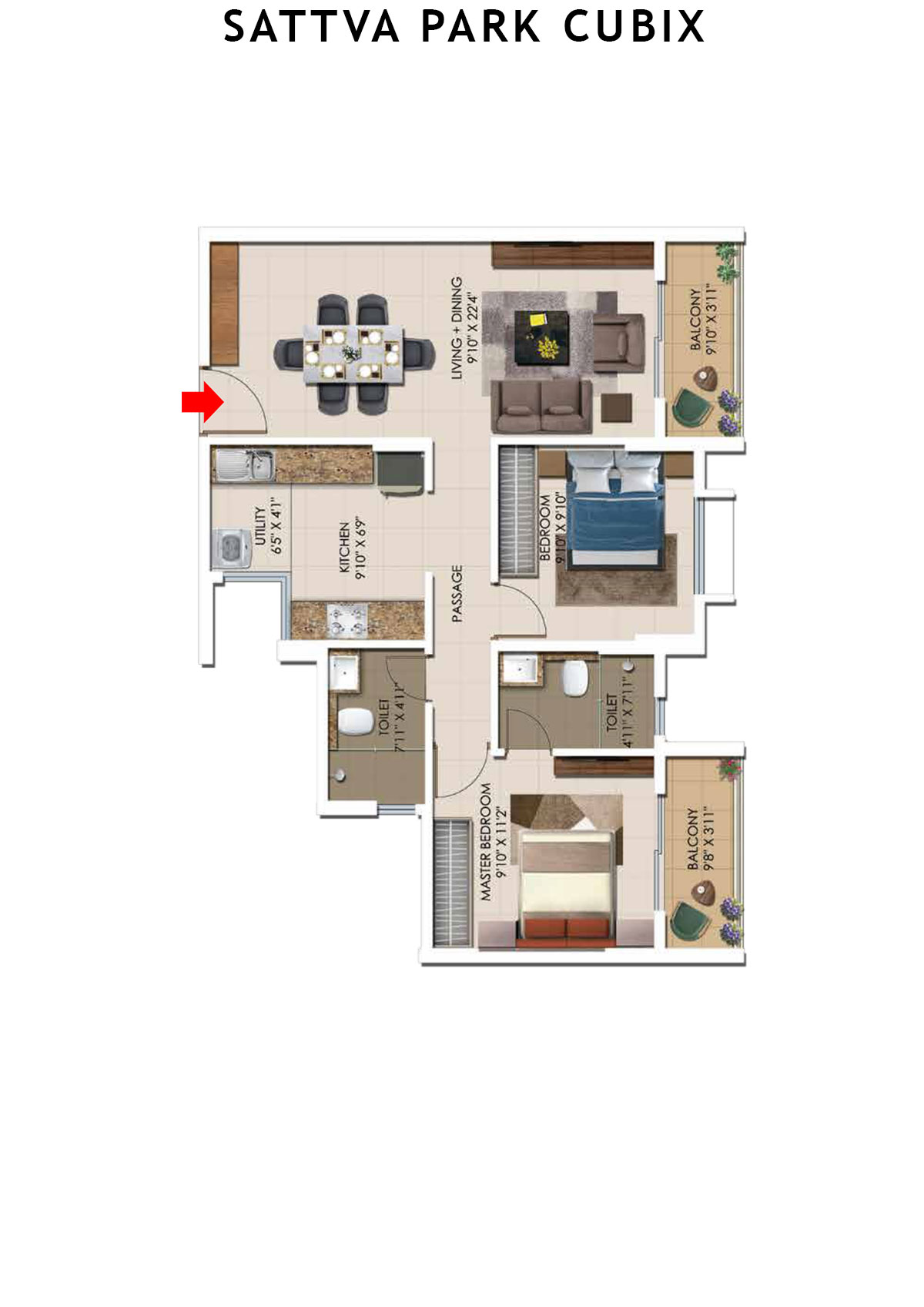 Sattva Park Cubix Tower 3 Unit 6 (Type 2) Floor Plan