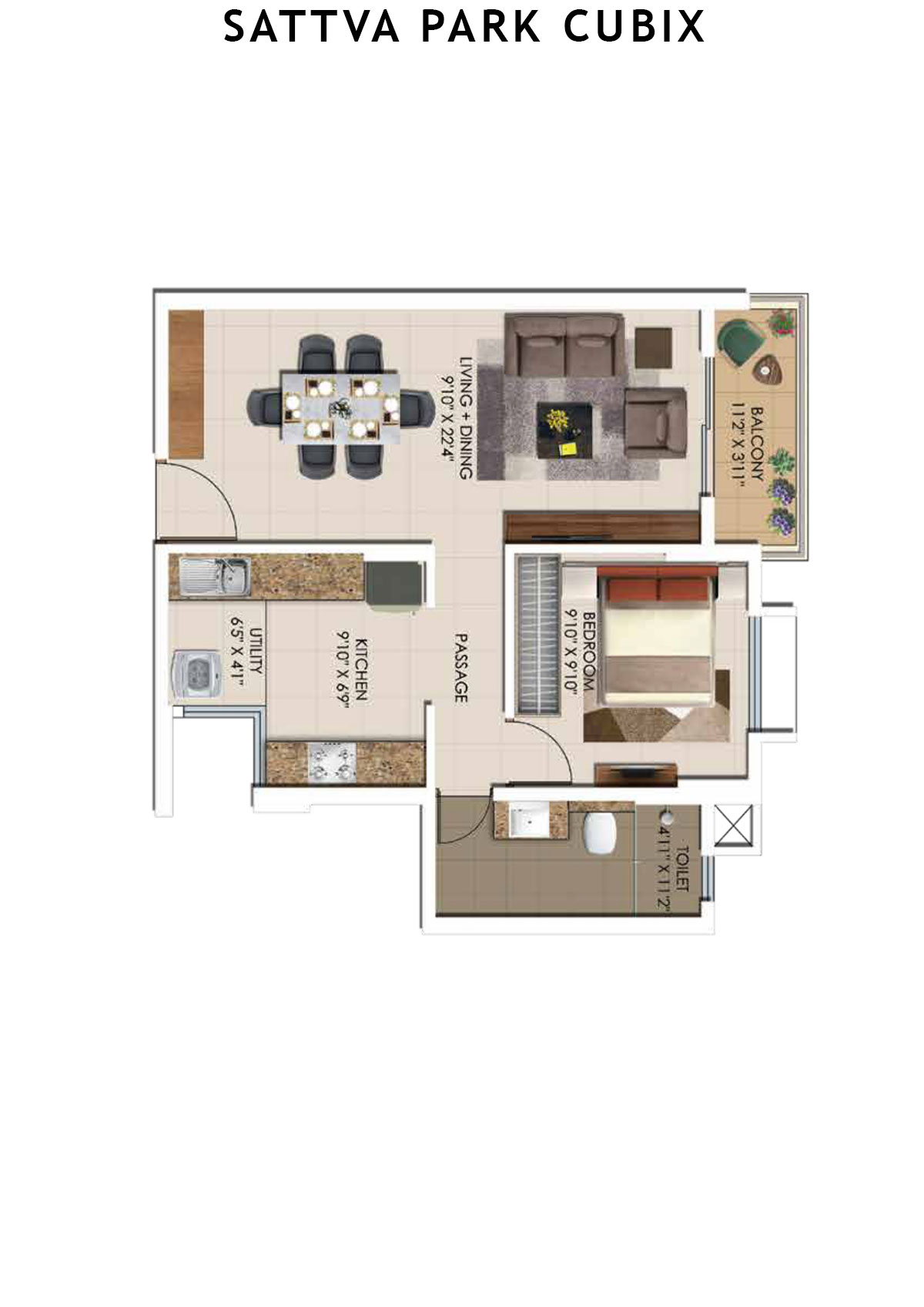Sattva Park Cubix Tower 3 Unit 6 (Type 8) Floor Plan