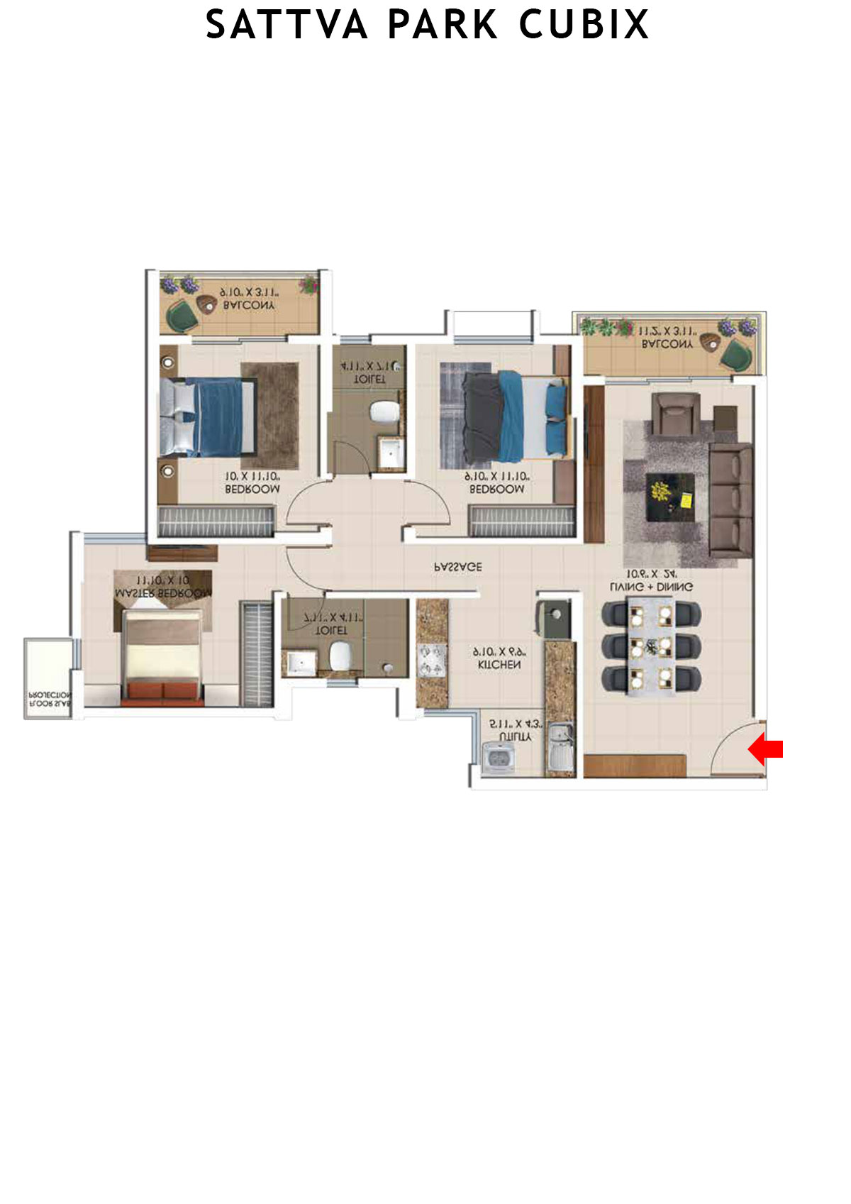 Sattva Park Cubix Tower 4 Unit 2 (Type 3A) Floor Plan