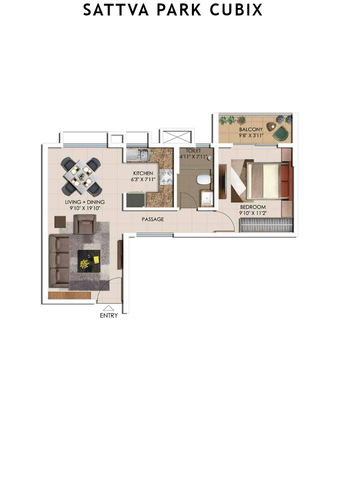 Sattva Park Cubix Tower 4 Unit 3 (Type 4) Floor Plan
