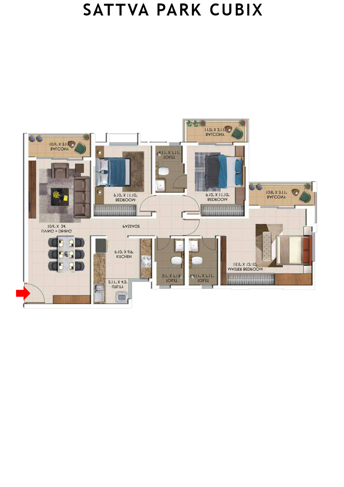 Sattva Park Cubix Tower 4 Unit 4 (Type 1A) Floor Plan