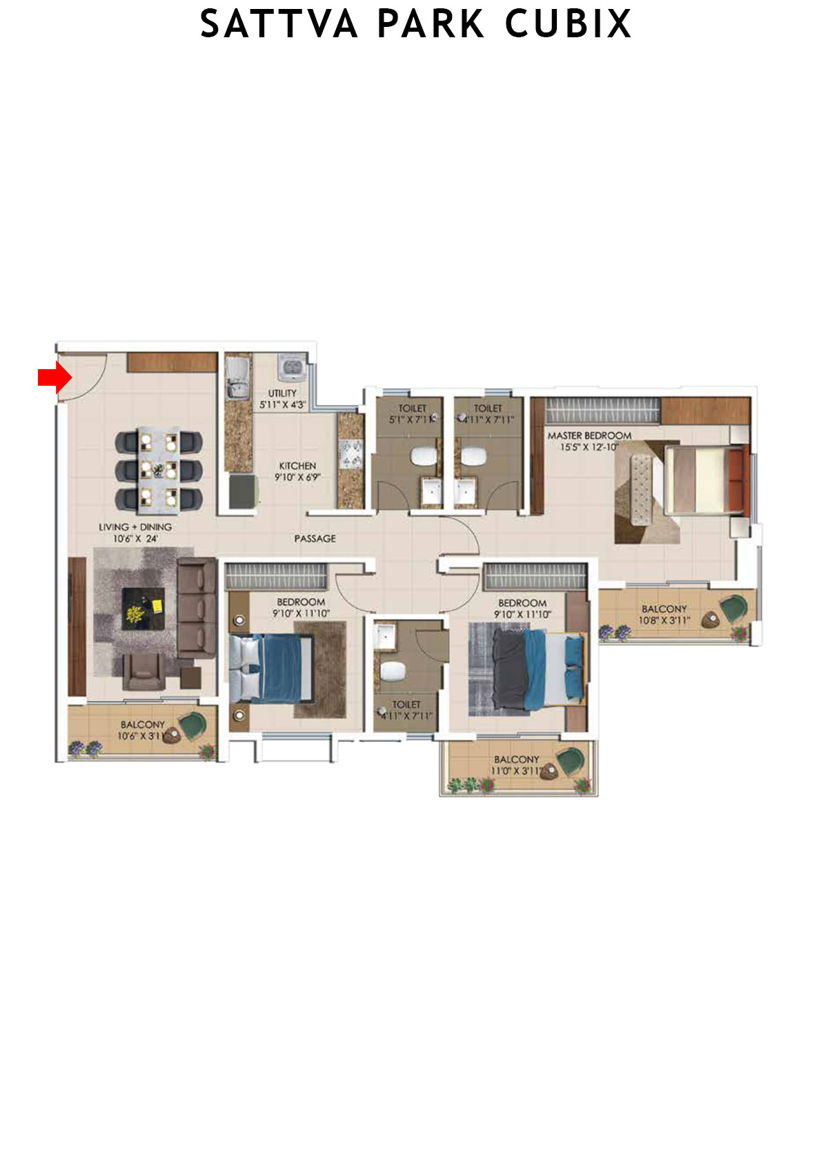 Sattva Park Cubix Tower 4 Unit 5 (Type 1) Floor Plan