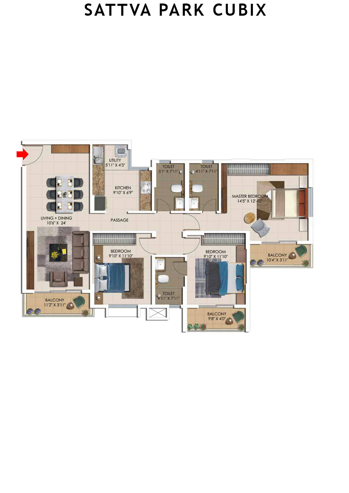 Sattva Park Cubix Tower 4 Unit 5 (Type 5) Floor Plan