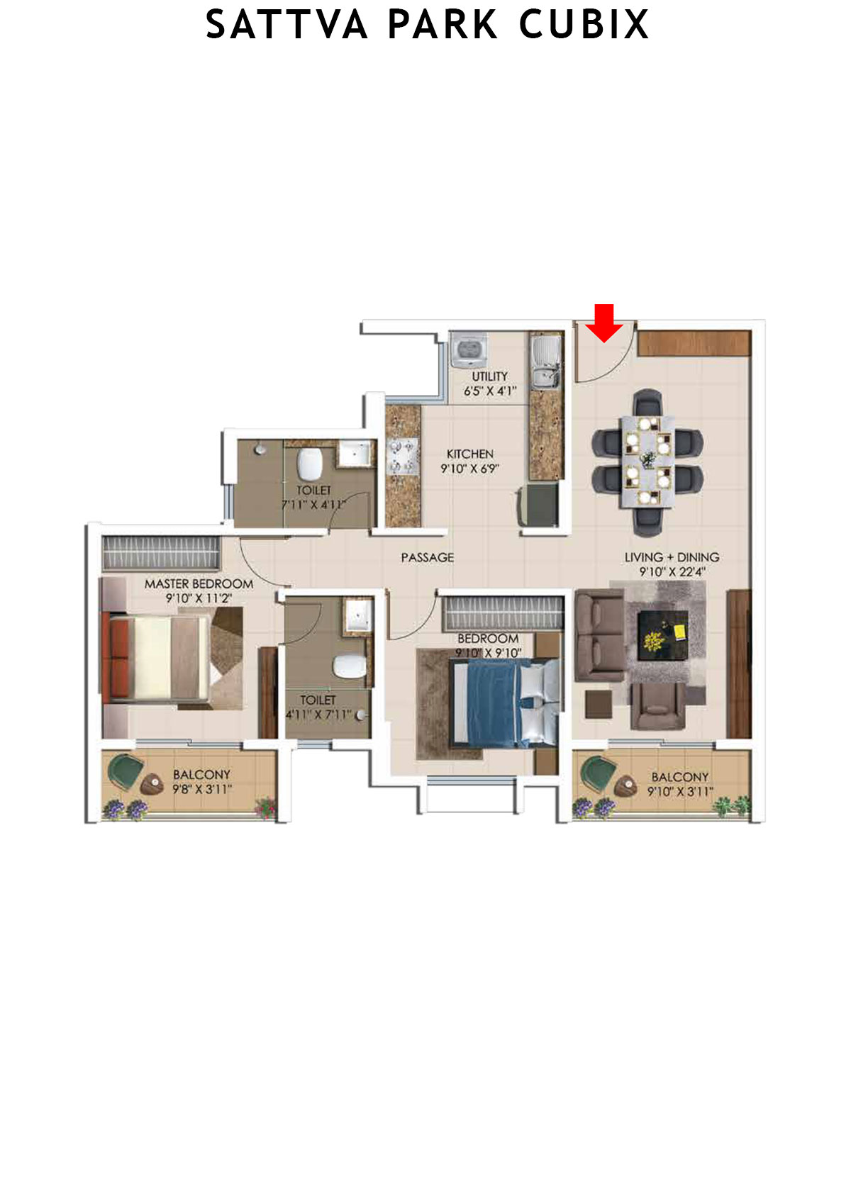 Sattva Park Cubix Tower 4 Unit 6 (Type 2) Floor Plan