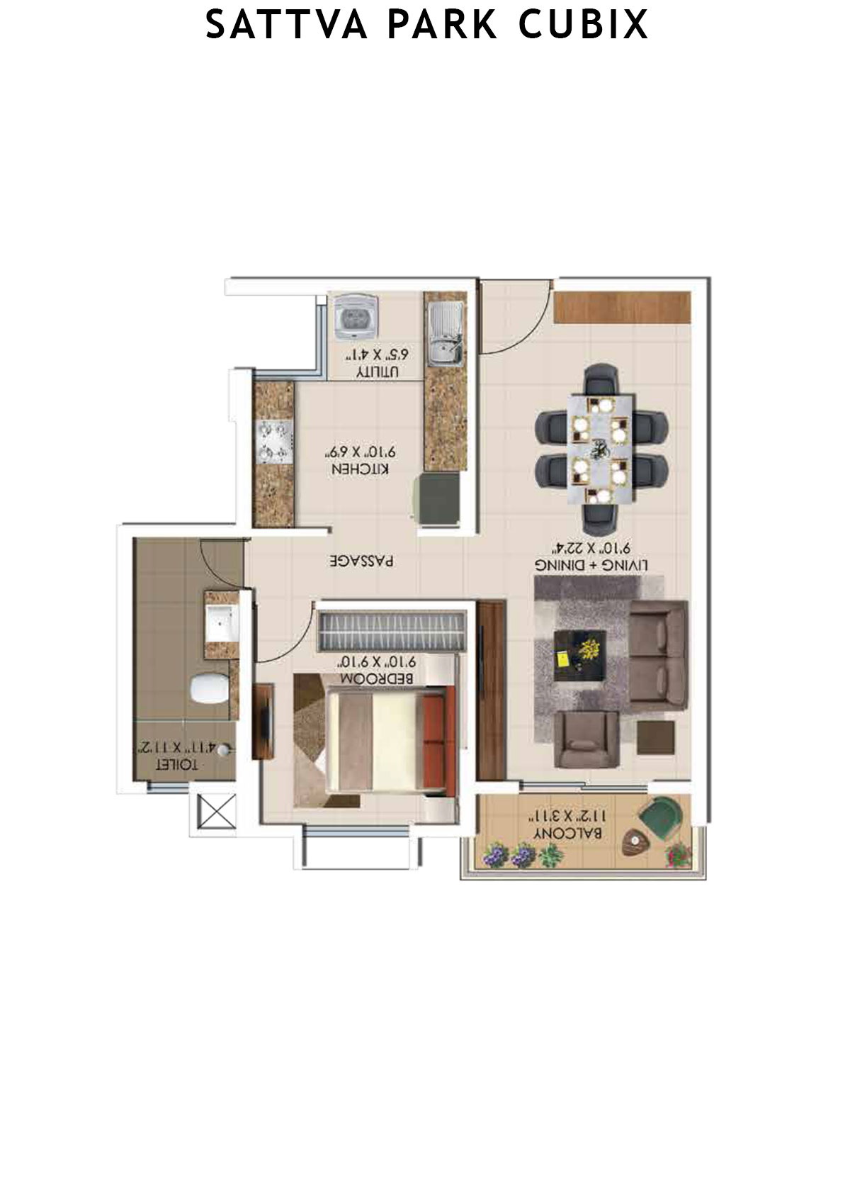 Sattva Park Cubix Tower 4 Unit 6 (Type 8) Floor Plan