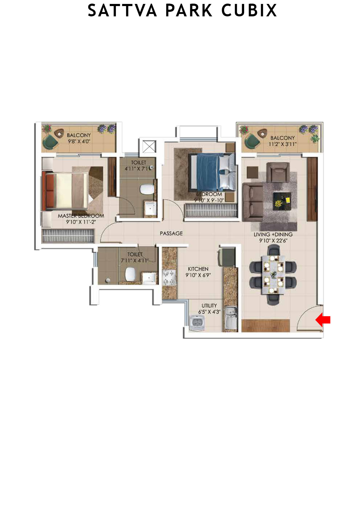 Sattva Park Cubix Tower 5 Unit 2 (Type 6) Floor Plan