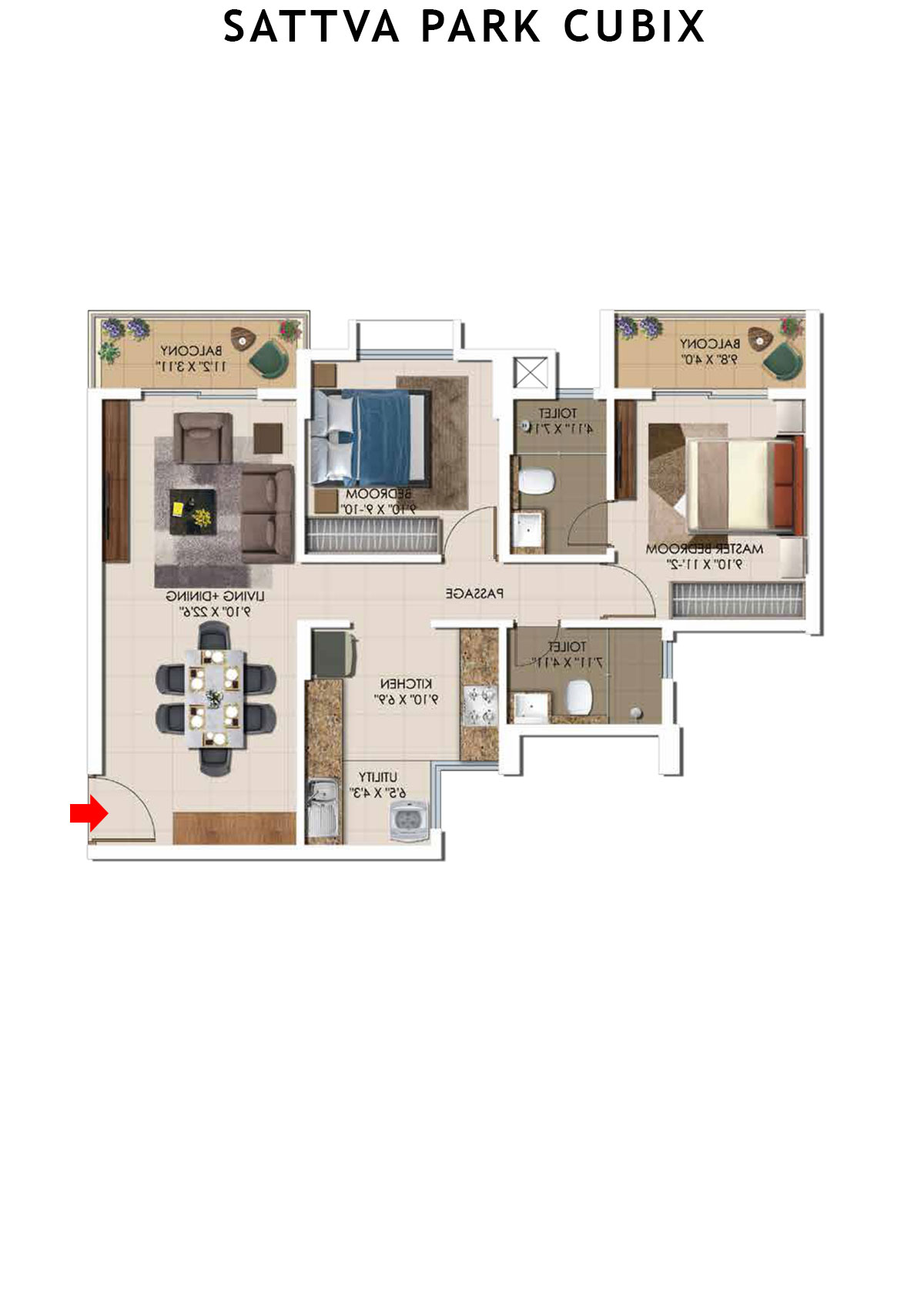 Sattva Park Cubix Tower 5 Unit 3 (Type 6) Floor Plan