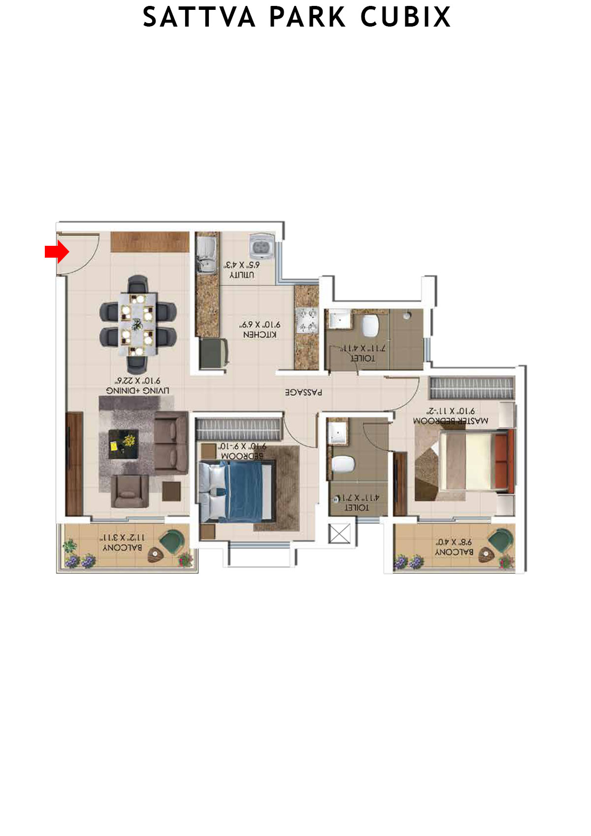 Sattva Park Cubix Tower 5 Unit 4 (Type 6) Floor Plan