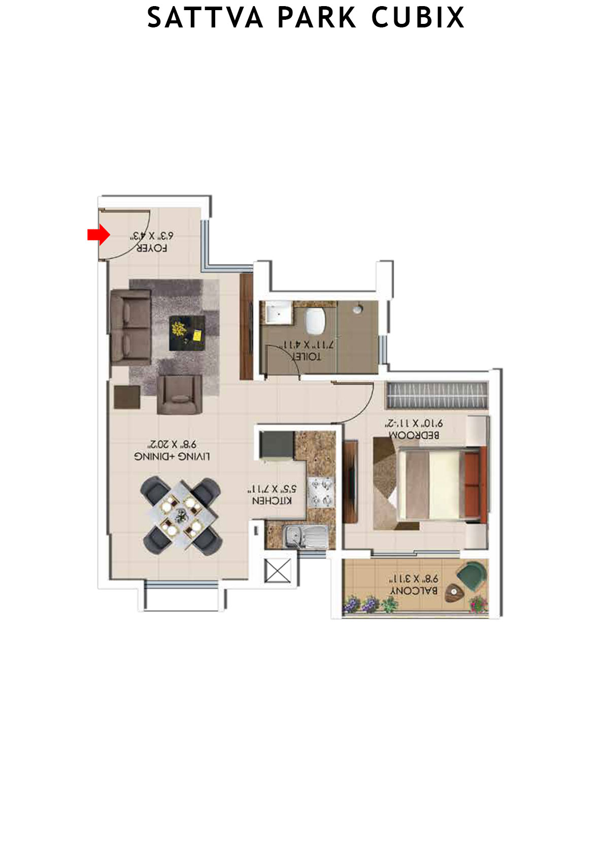 Sattva Park Cubix Tower 5 Unit 4 (Type 9) Floor Plan