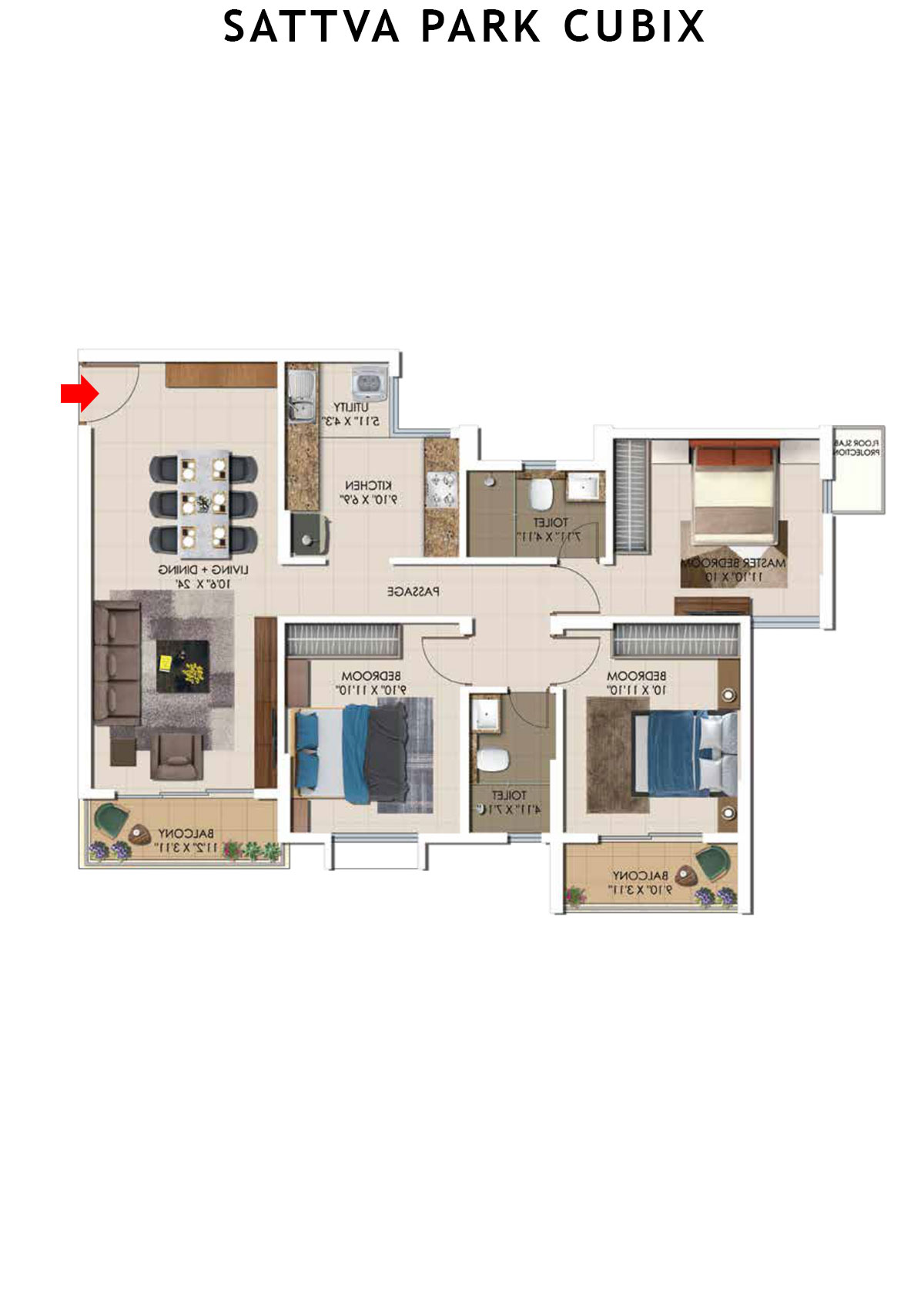 Sattva Park Cubix Tower 6 Unit 1 (Type 3) Floor Plan