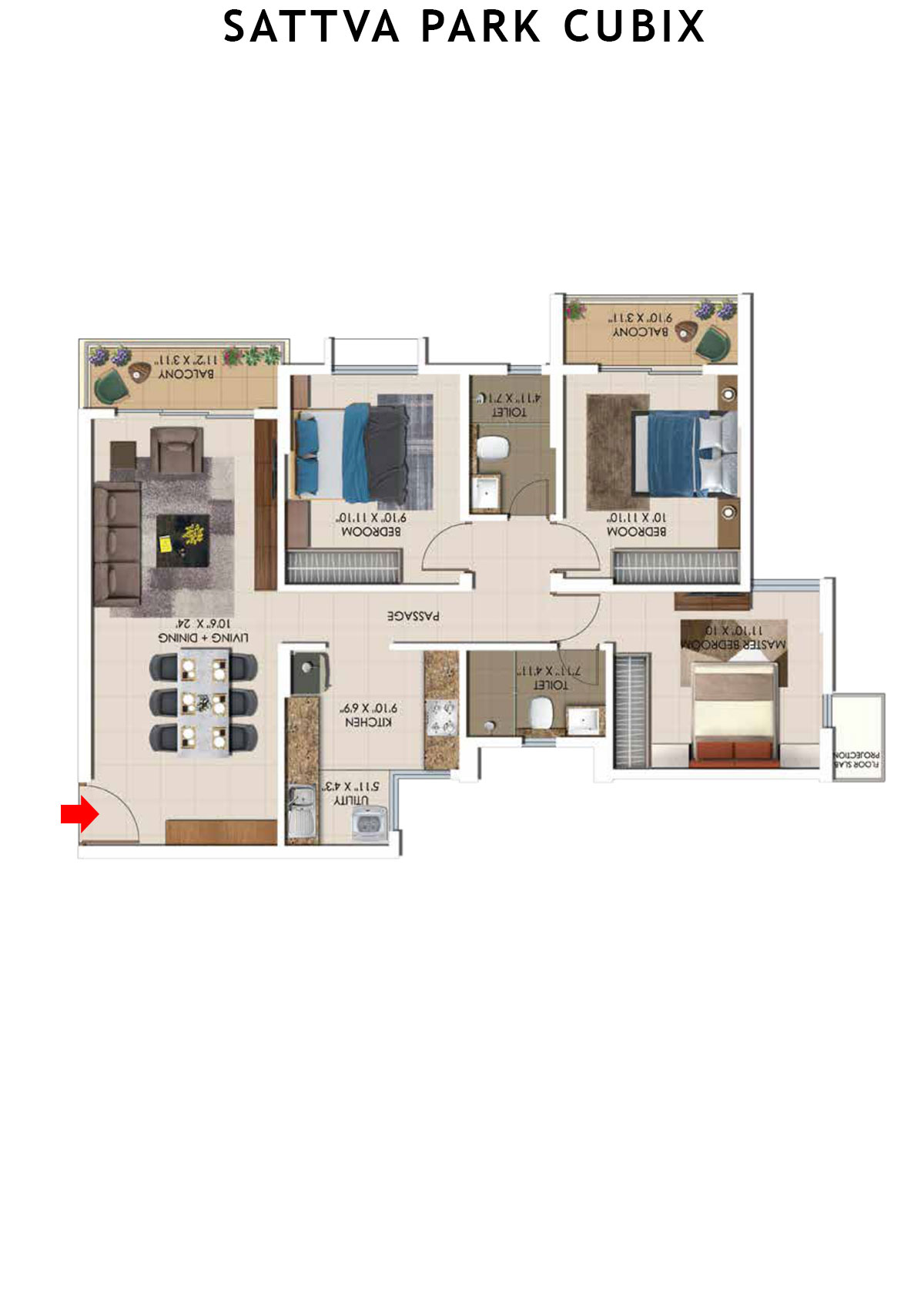 Sattva Park Cubix Tower 6 Unit 2 (Type 3A) Floor Plan