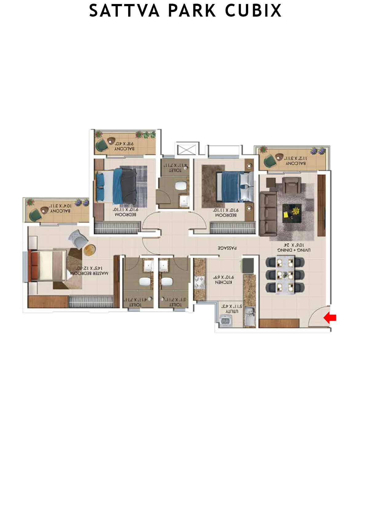 Sattva Park Cubix Tower 6 Unit 4 (Type 5A) Floor Plan