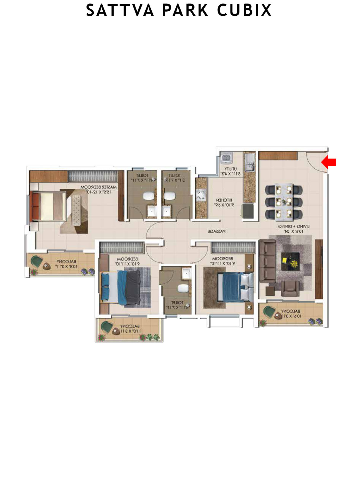 Sattva Park Cubix Tower 6 Unit 5 (Type 1) Floor Plan