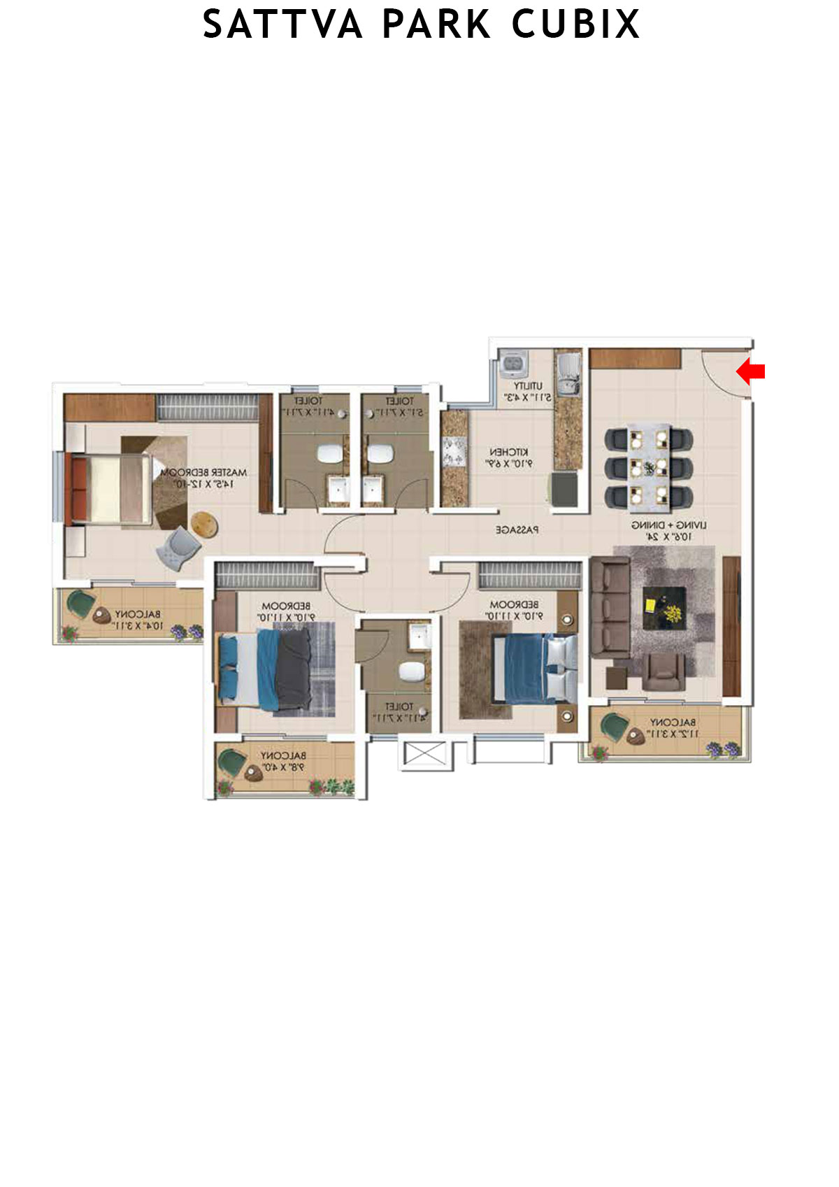 Sattva Park Cubix Tower 6 Unit 5 (Type 5) Floor Plan