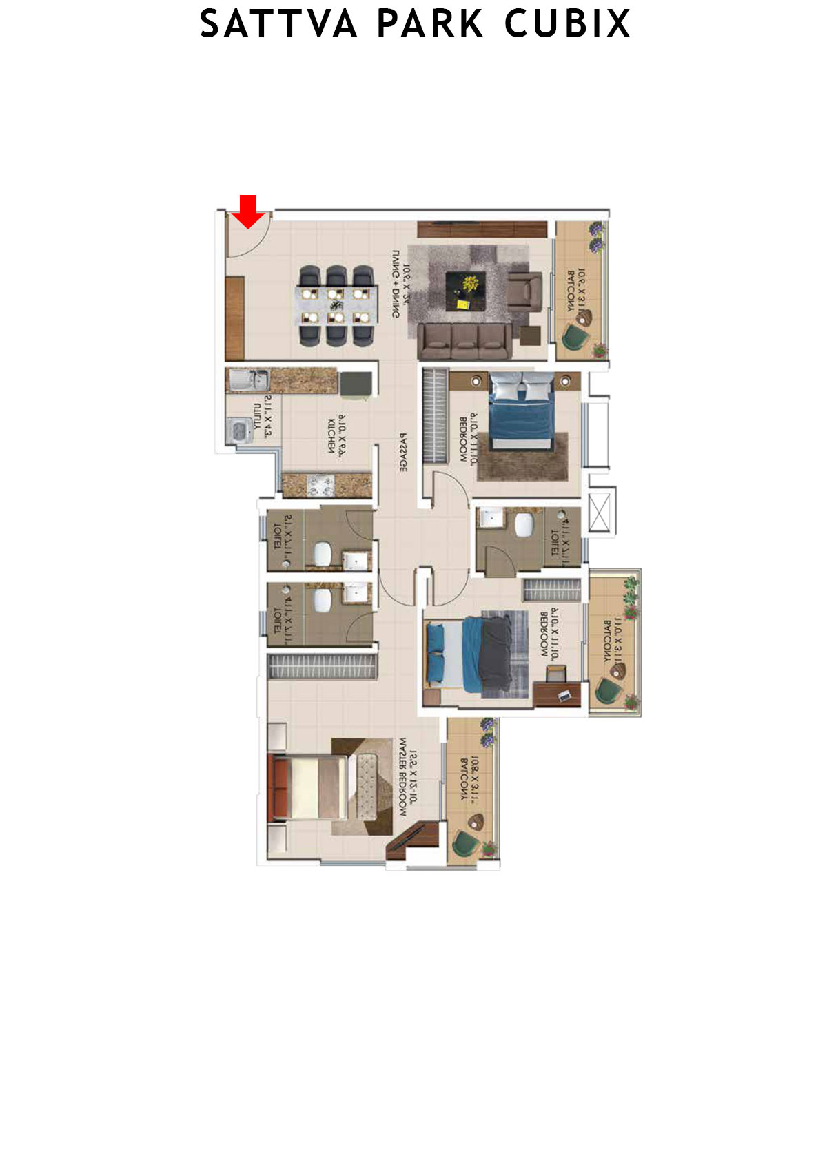 Sattva Park Cubix Tower 7 Unit 4 (Type 1C) Floor Plan