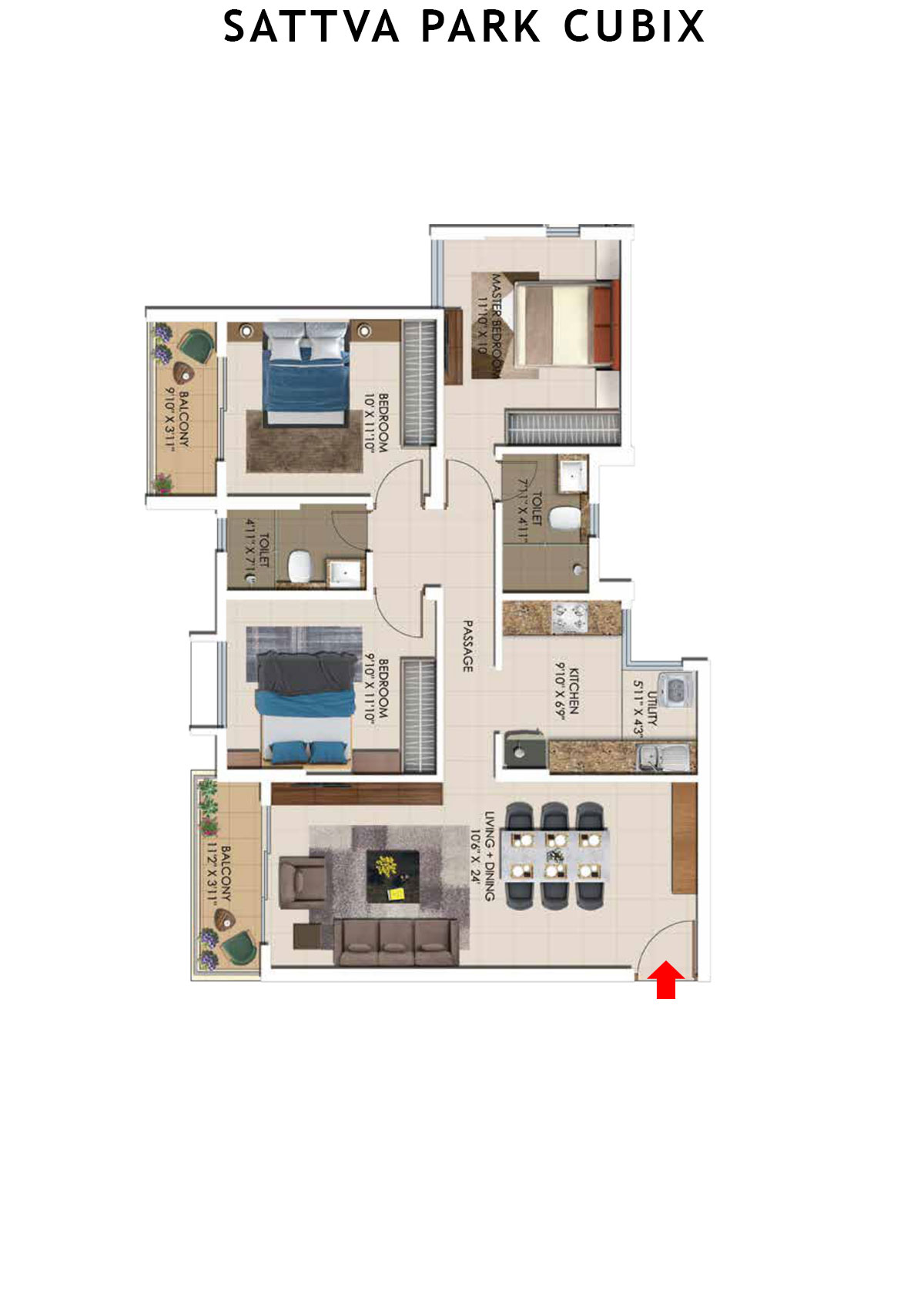Sattva Park Cubix Tower 8 Unit 1 (Type 3) Floor Plan