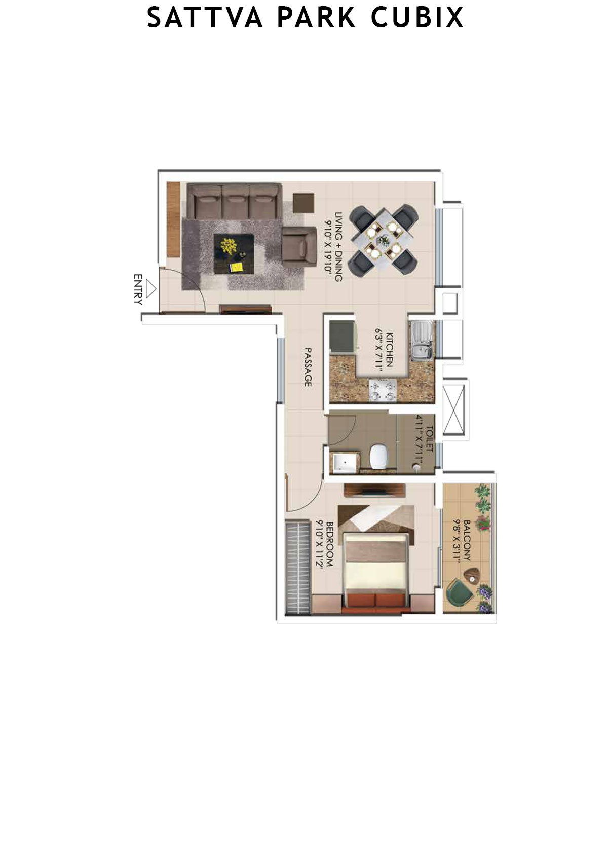 Sattva Park Cubix Tower 8 Unit 3 (Type 4) Floor Plan