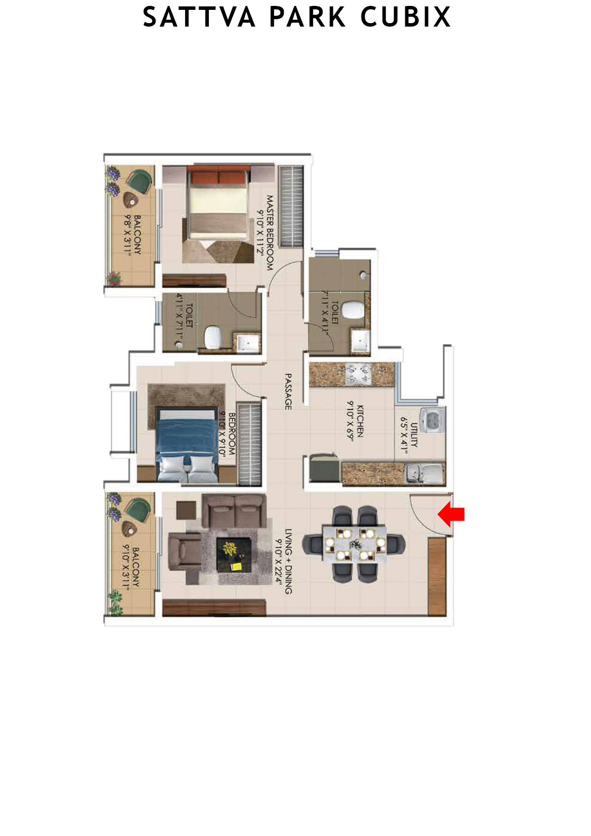 Sattva Park Cubix Tower 8 Unit 6 (Type 2) Floor Plan