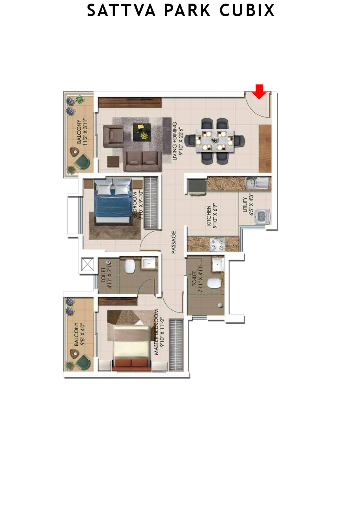 Sattva Park Cubix Tower 9 Unit 1 (Type 6) Floor Plan