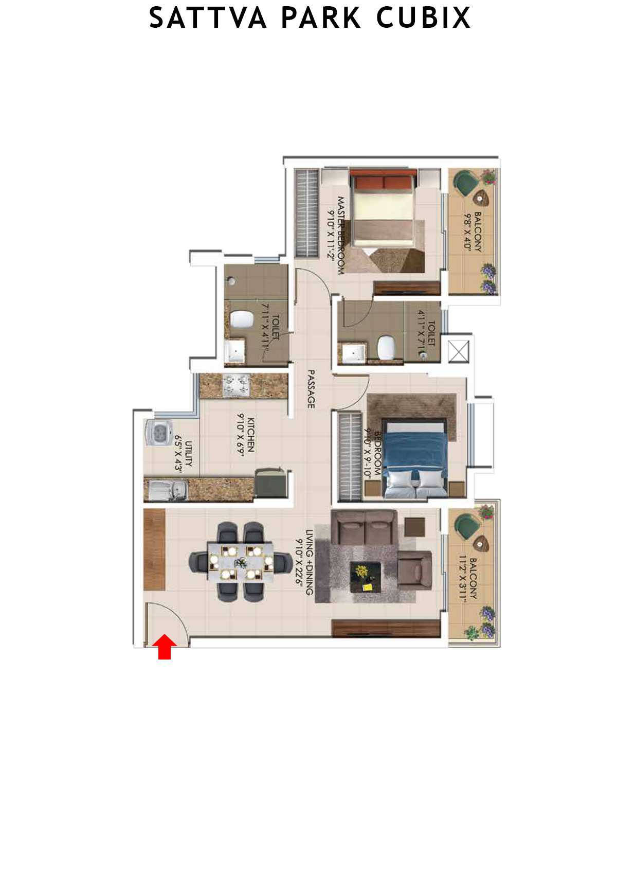 Sattva Park Cubix Tower 9 Unit 3 (Type 6) Floor Plan