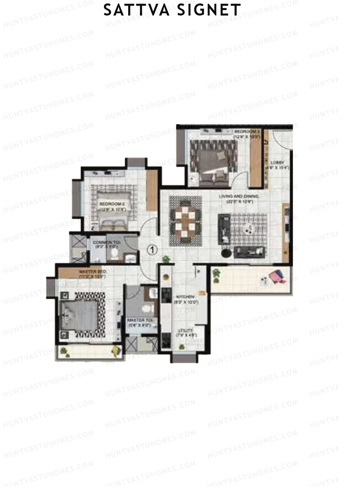 Sattva Signet Tower A Unit 1 (Type B1) Floor Plan