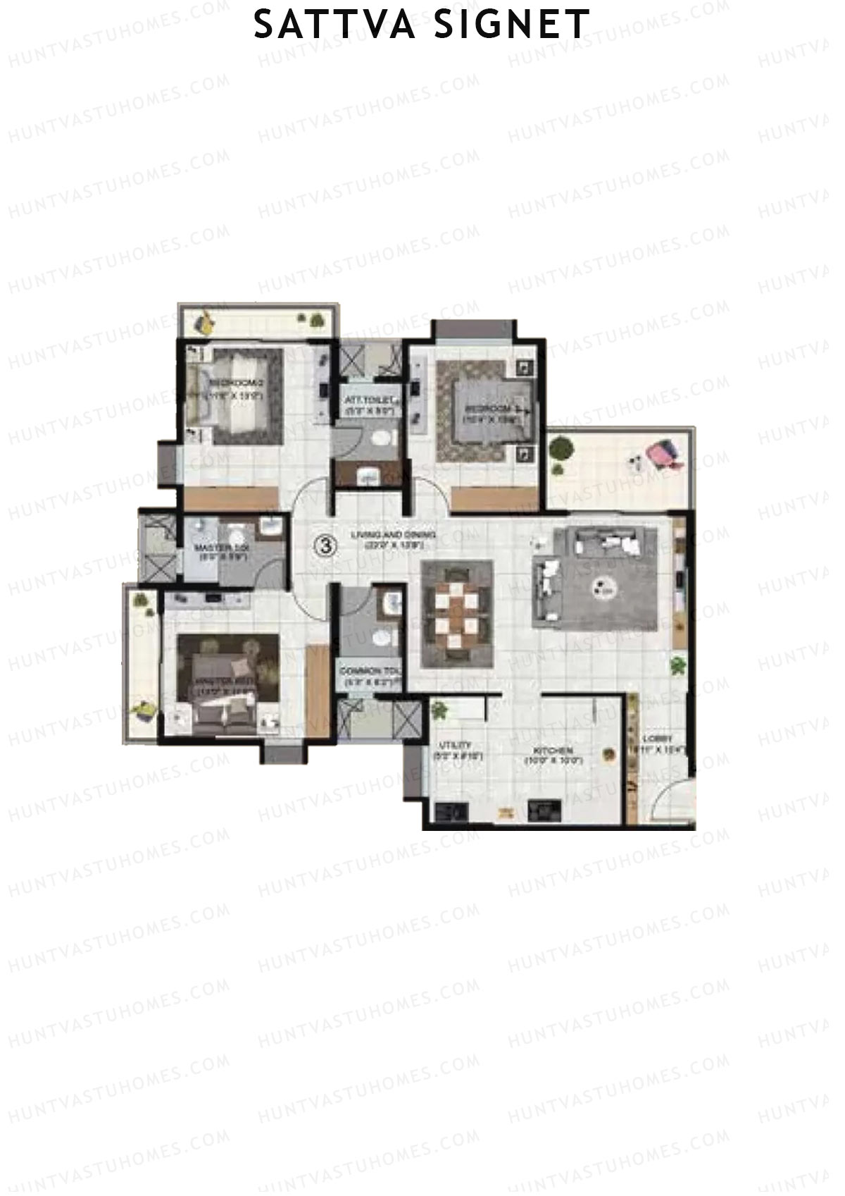 Sattva Signet Tower A Unit 3 (Type A1) Floor Plan