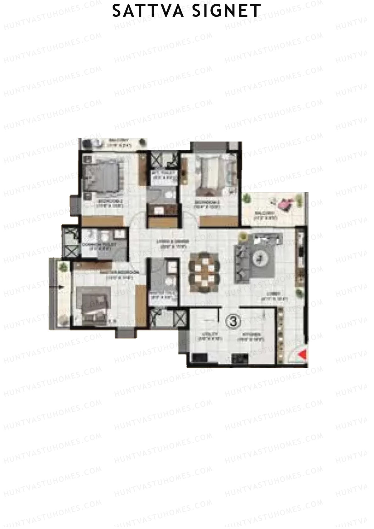 Sattva Signet Tower B Unit 3 (Type A1) Floor Plan
