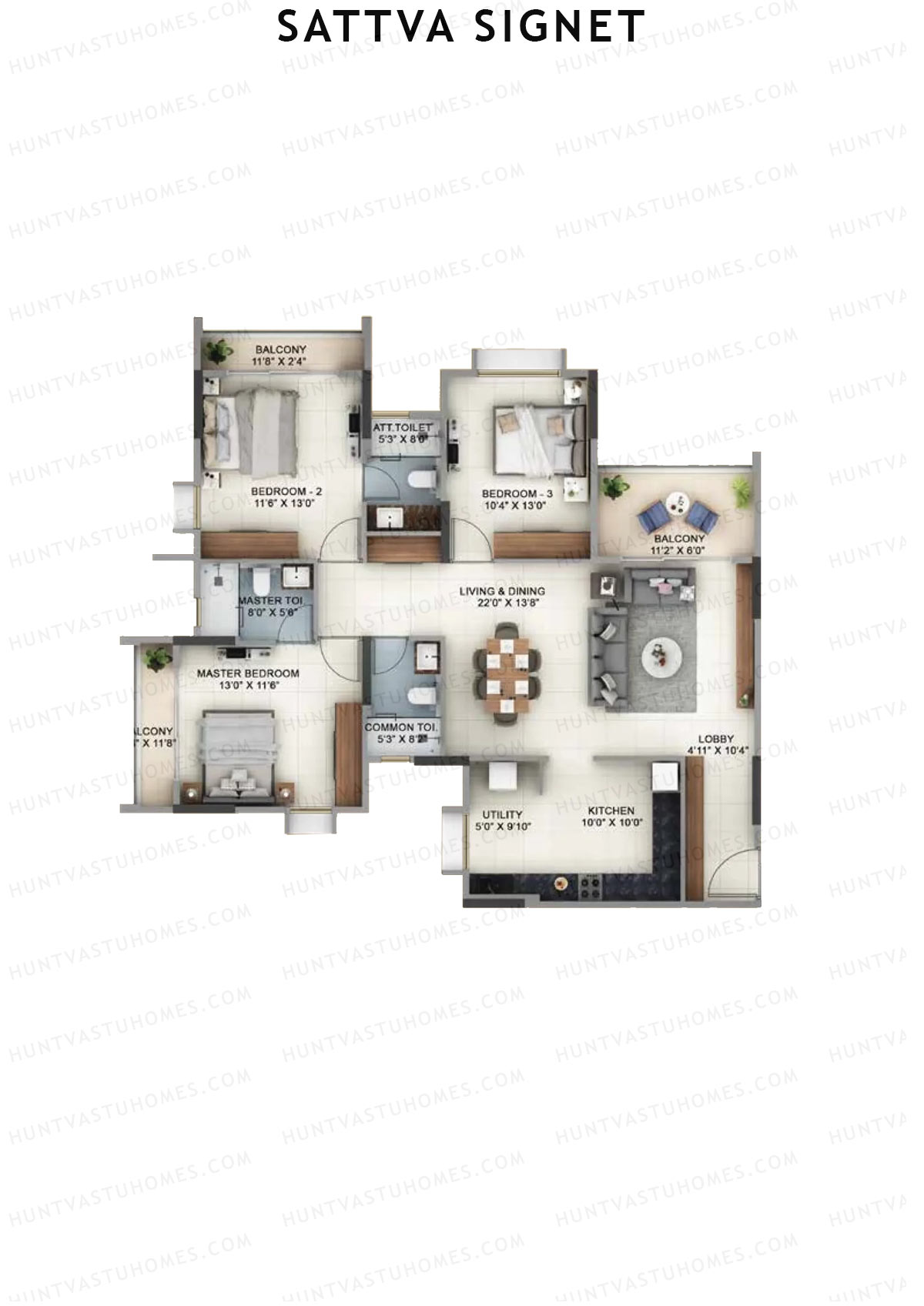 Sattva Signet Tower B Unit 3 (Type A) Floor Plan