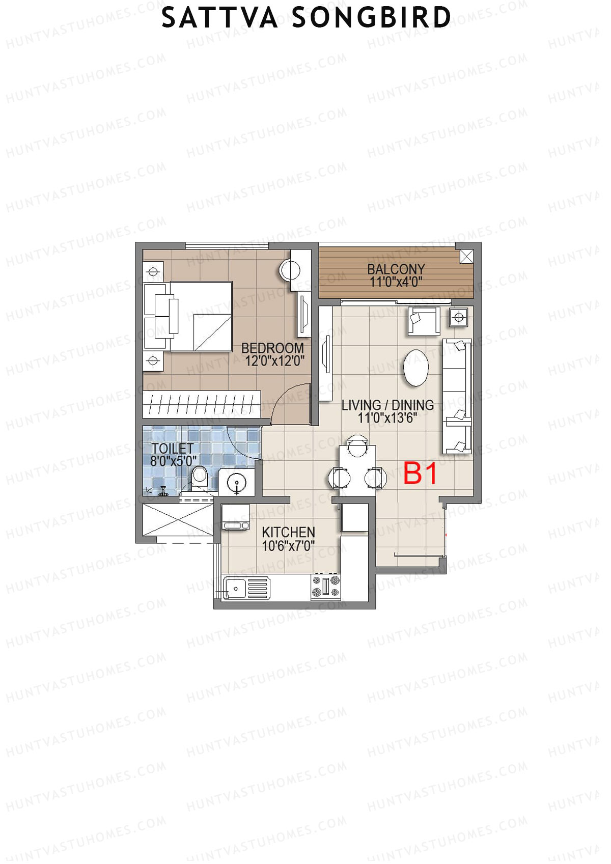 Sattva Songbird Tower 1 Unit 11 (Type B1) Floor Plan