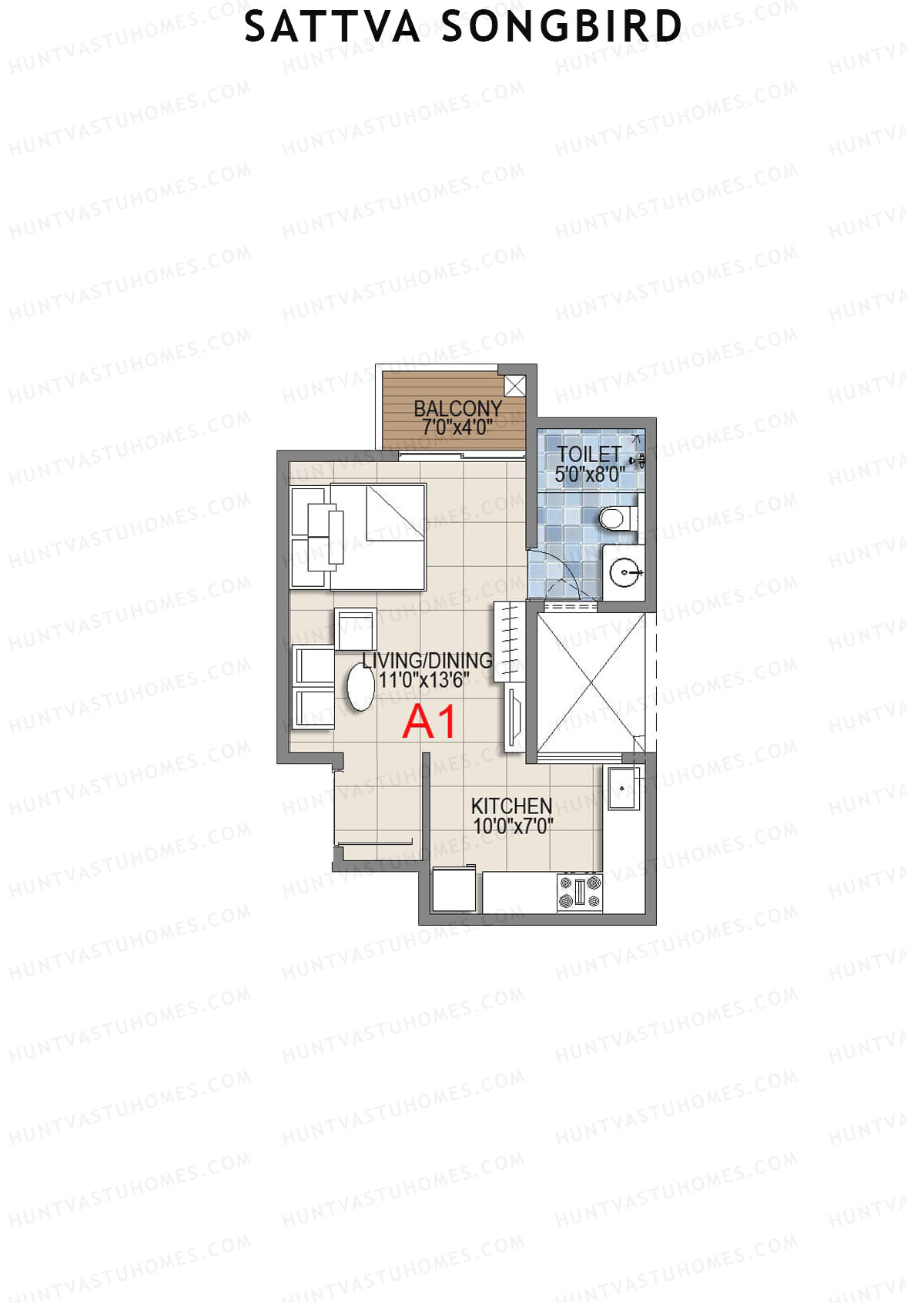 Sattva Songbird Tower 1 Unit 12 (Type A1) Floor Plan